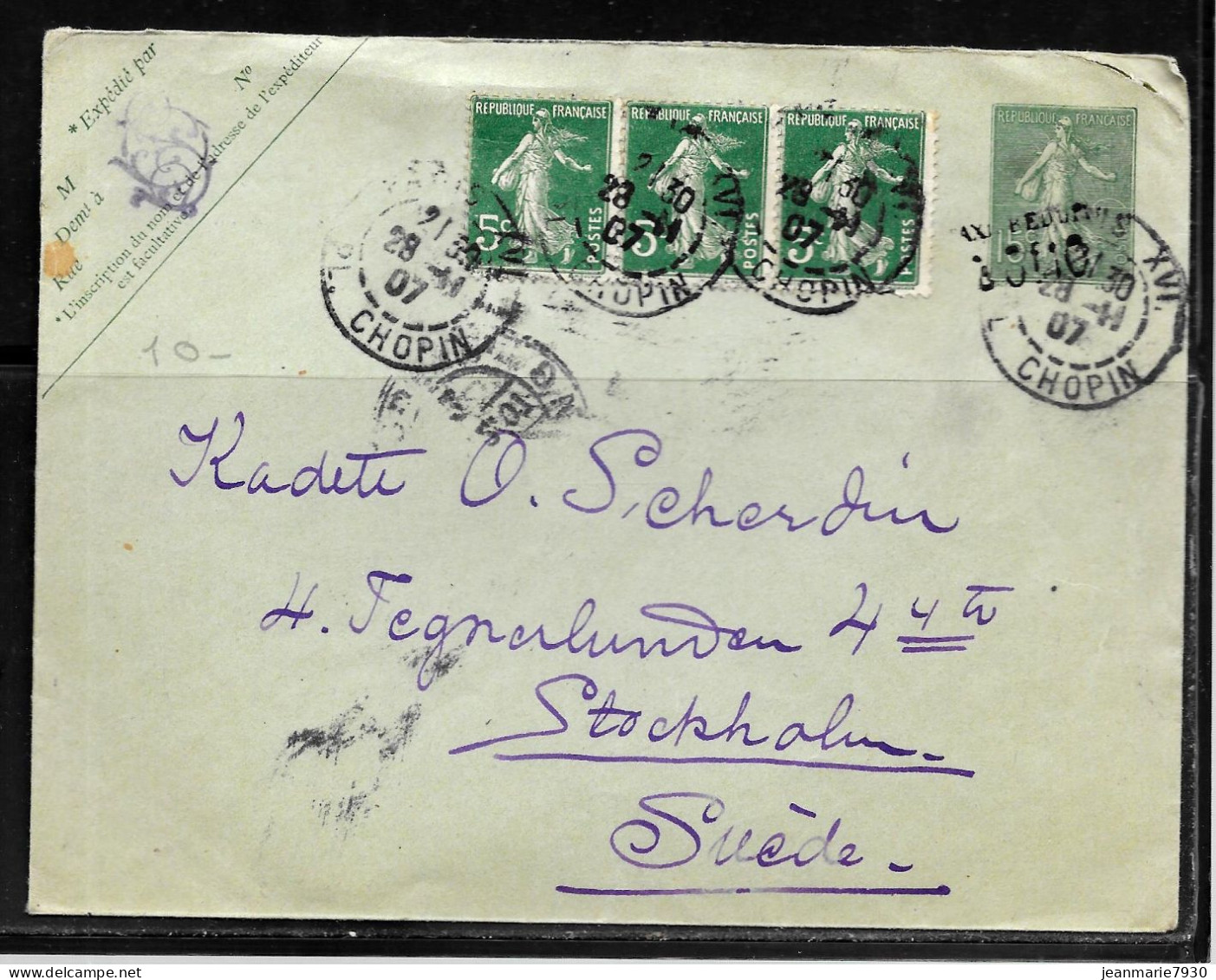 1E3 - ENTIER SEMEUSE FOND LIGNEE TAXE REDUITE Et SEMEUSE FOND PLEIN SUR LETTRE DE PARIS DU 28/11/07 POUR LA SUEDE - Sobres Transplantados (antes 1995)