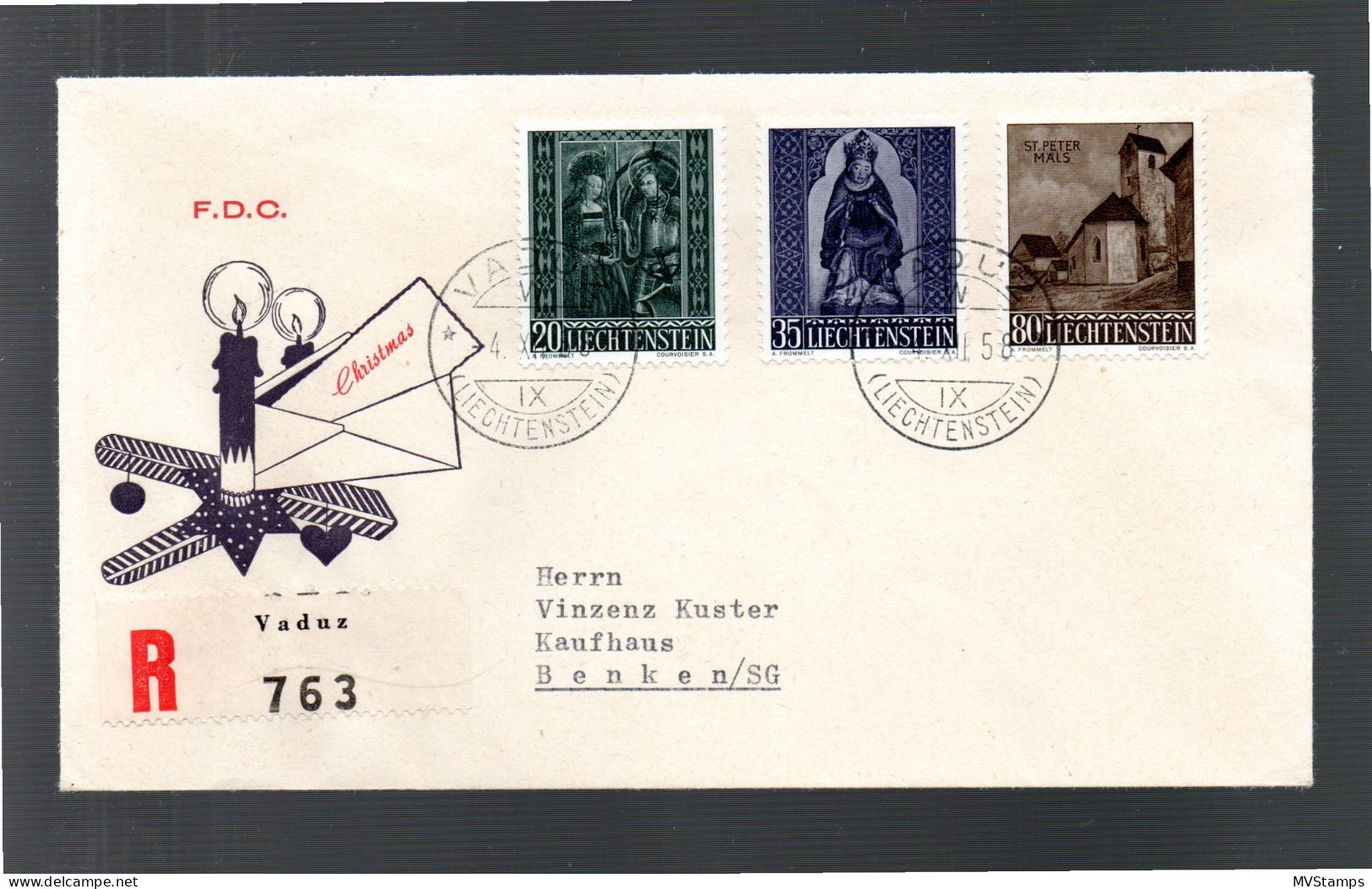 Liechtenstein 1958 Satz 374/76 Weihnachten/Christmas Gebraucht Auf FDC - Brieven En Documenten