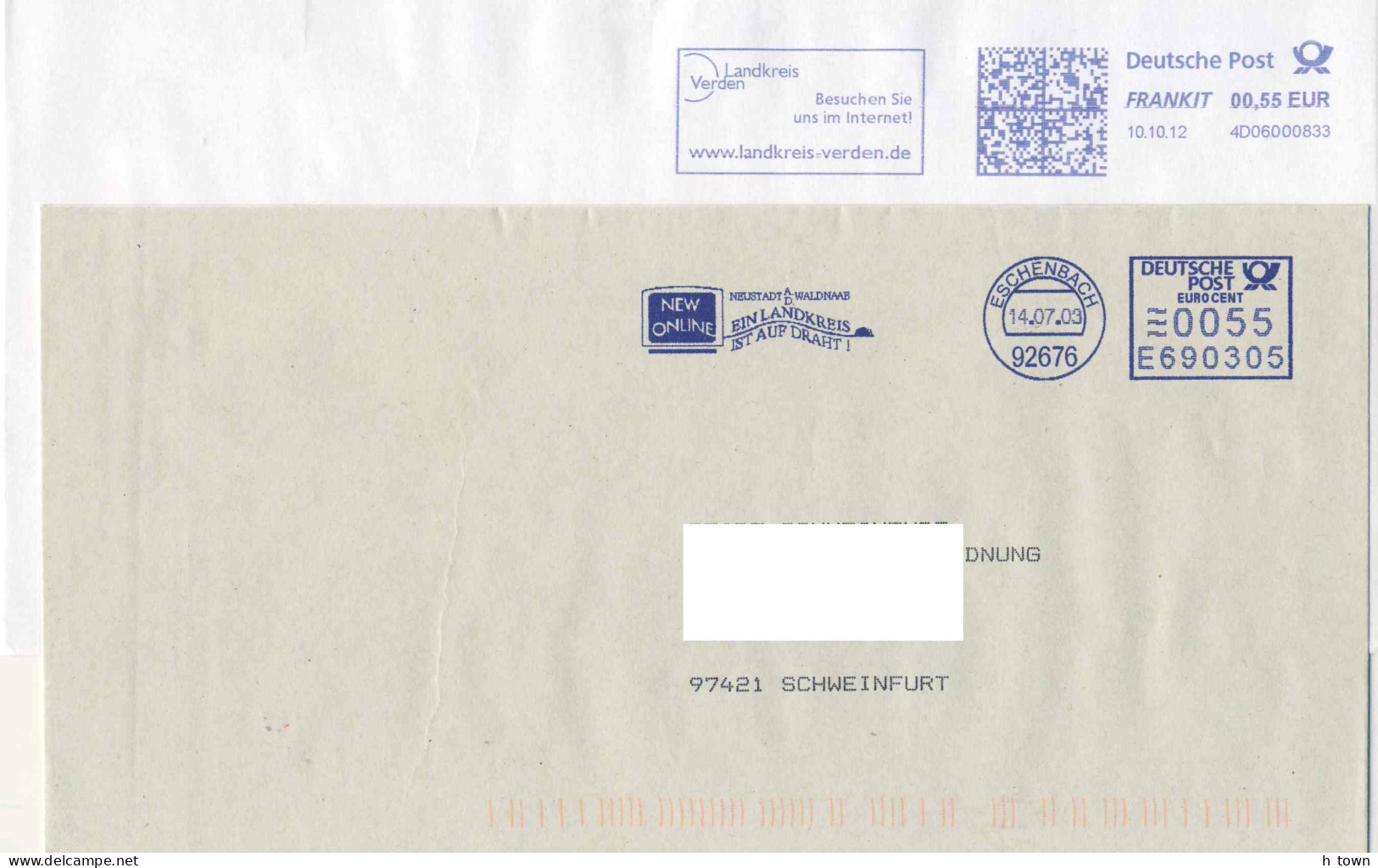 226  Internet: 2 Ema D'Allemagne, 2003 /12 - Internet, Computer Meter Cancels. German Towns Online. Informatics - Informatique