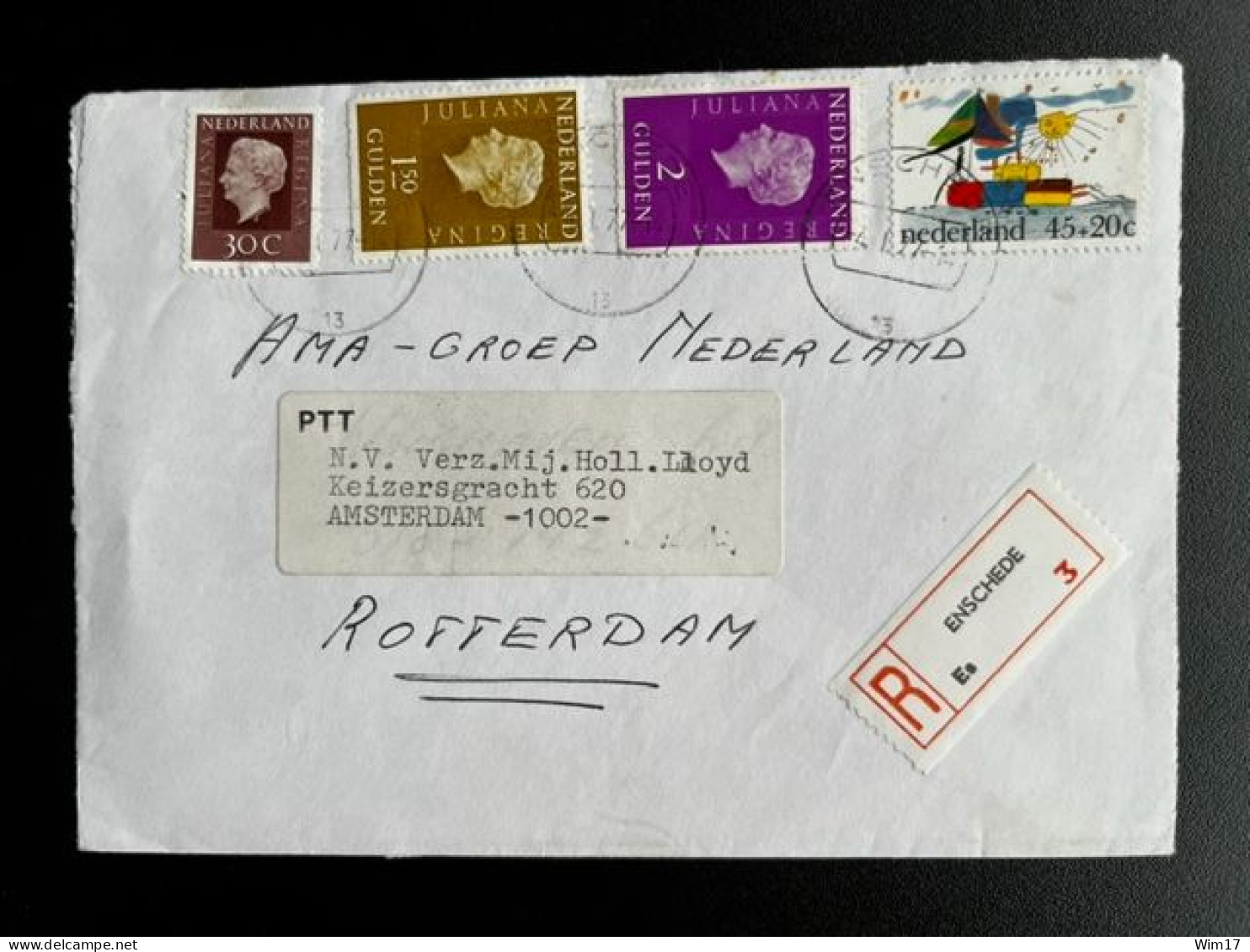 NETHERLANDS 1977 REGISTERED LETTER ENSCHEDE TO AMSTERDAM 04-01-1977 NEDERLAND AANGETEKEND - Brieven En Documenten