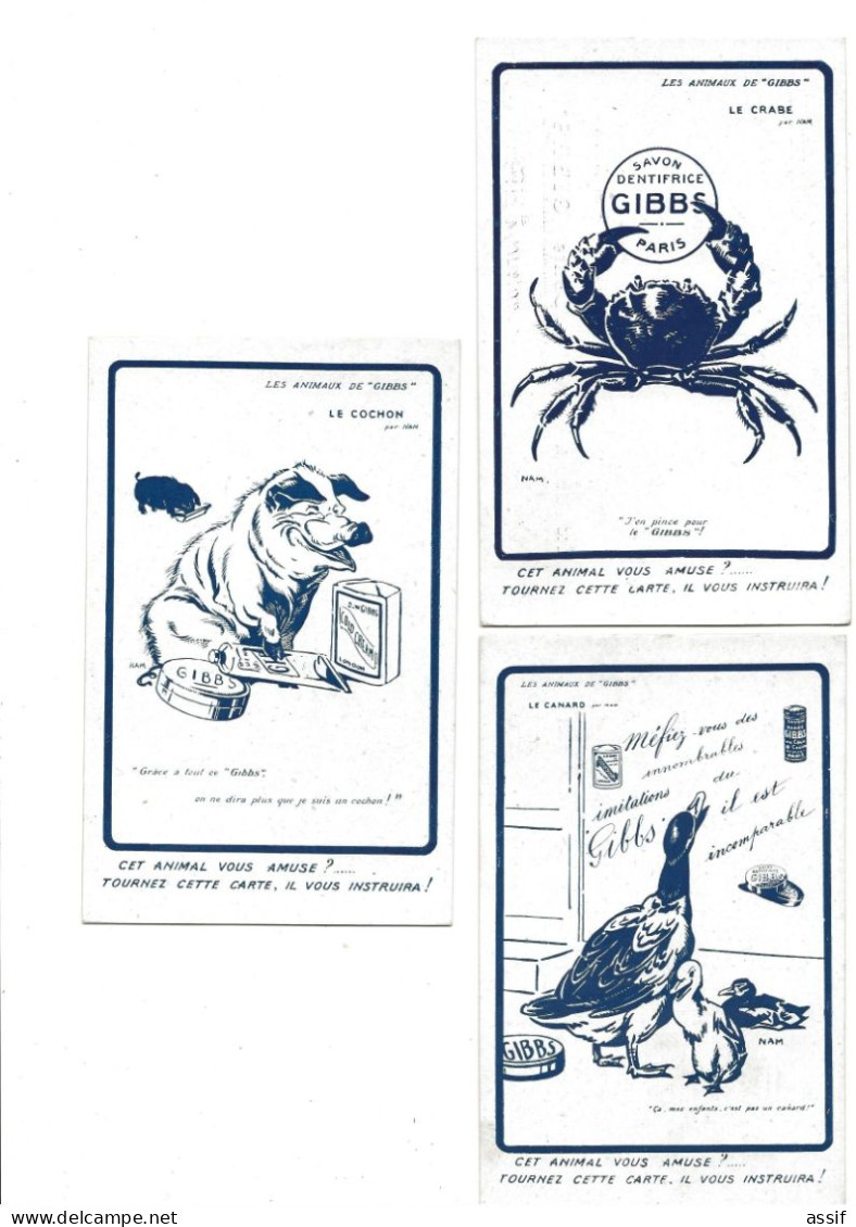 Les Animaux de Gibbs série de 12 cartes postales ( 1 à 12 ) + 20 cartes dos pub Benjamin Rabier Jacques Nam O'Galo...