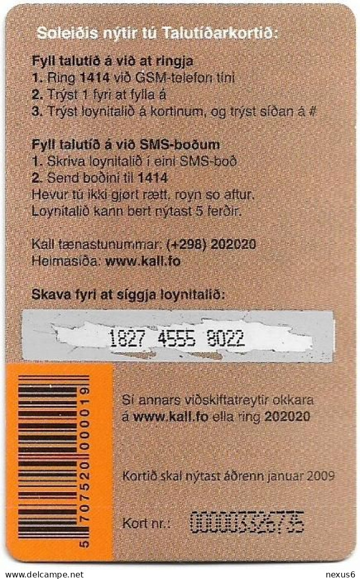 Faroe - Kall - Frælsi, Exp.01.2009, PIN Xxxx Xxxx Xxxx, GSM Refill 50Kr, Used - Faeroër