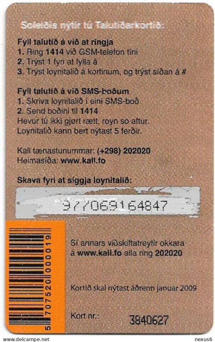 Faroe - Kall - Frælsi, Exp.01.2009, PIN Xxxxxxxxxxxx, GSM Refill 50Kr, Used - Faeroër