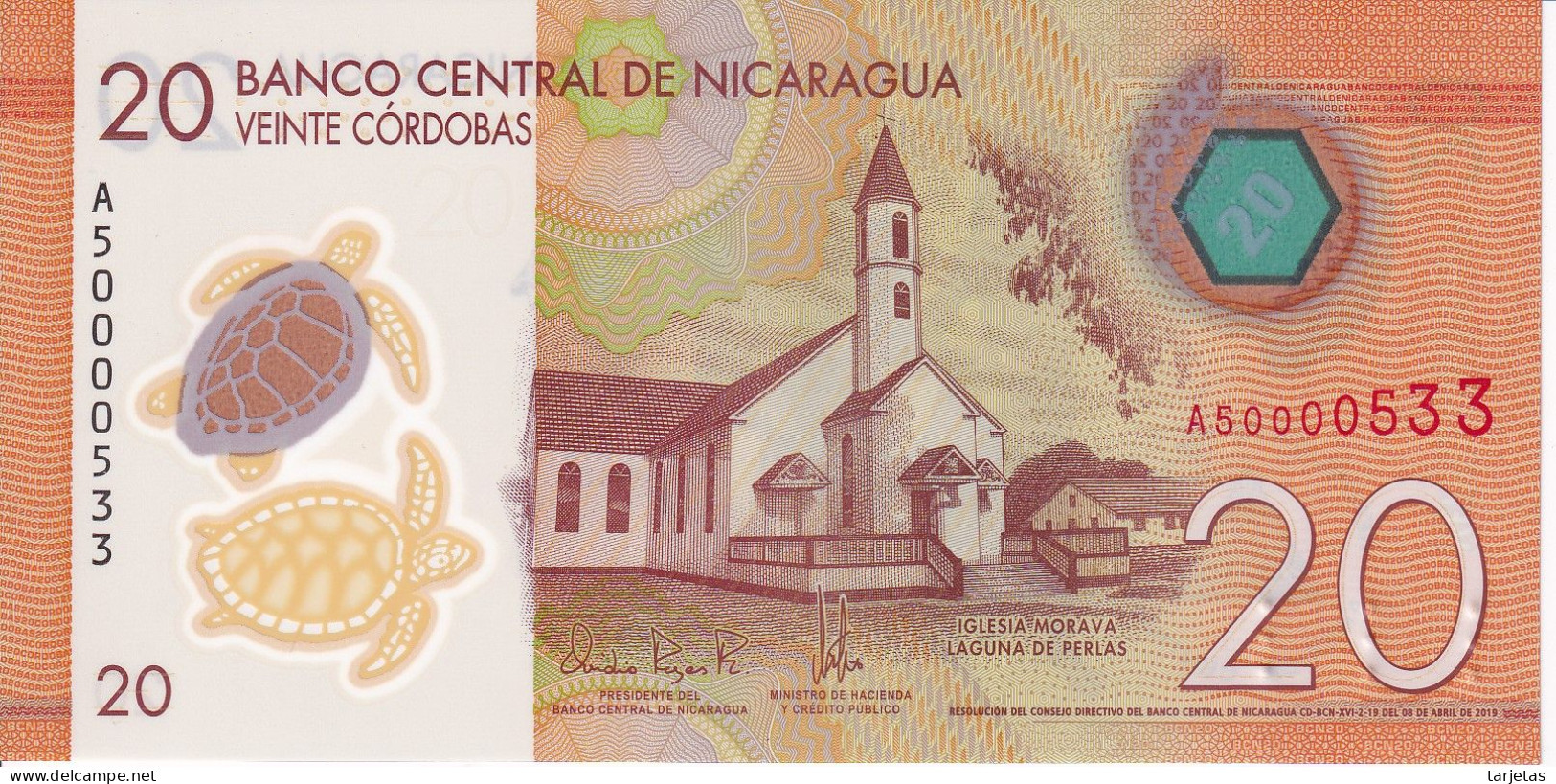 BILLETE DE NICARAGUA DE 20 CORDOBAS DEL AÑO 2019 SIN CIRCULAR (UNC)  (BANK NOTE) - Nicaragua