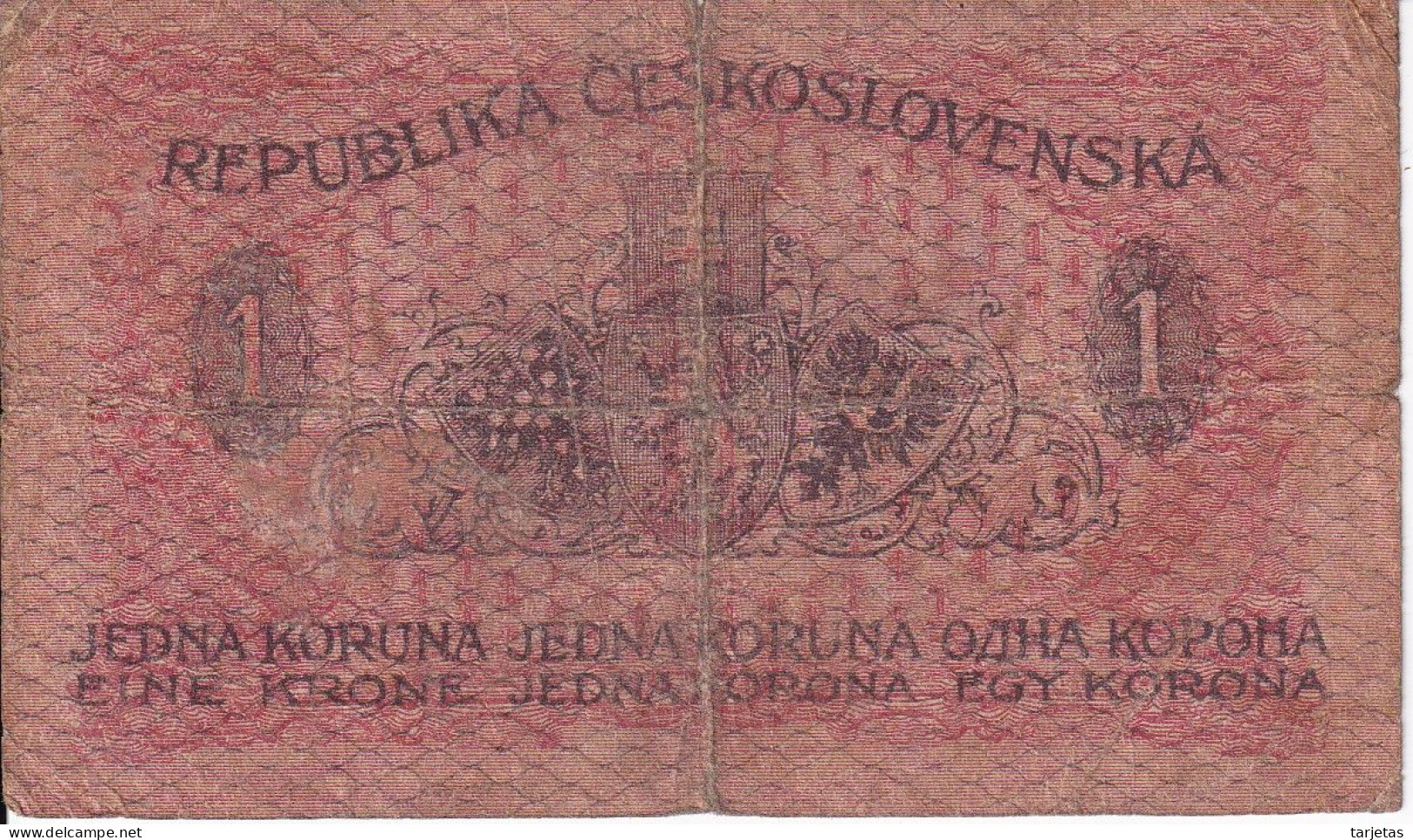 BILLETE DE CHECOSLOVAQUIA DE 1 KORUNA DEL AÑO 1919  (BANKNOTE) - Tsjechoslowakije