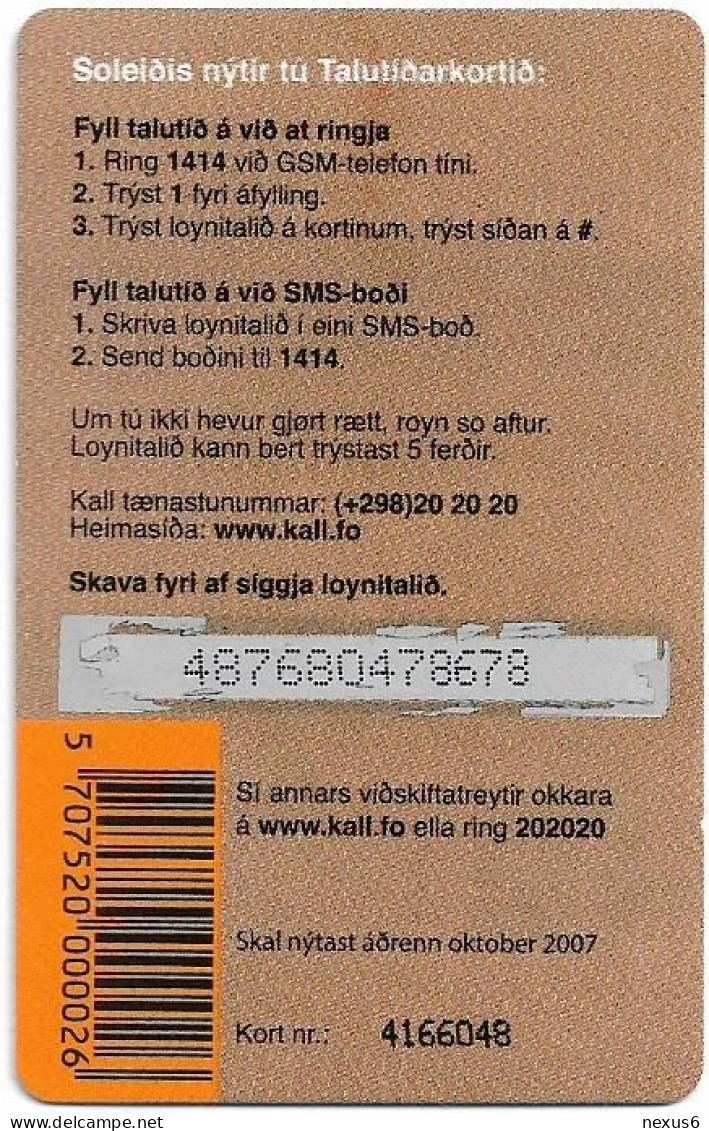 Faroe - Kall - Frælsi, Exp.10.2007, PIN Xxxxxxxxxxxx, GSM Refill 100Kr, Used - Faroe Islands