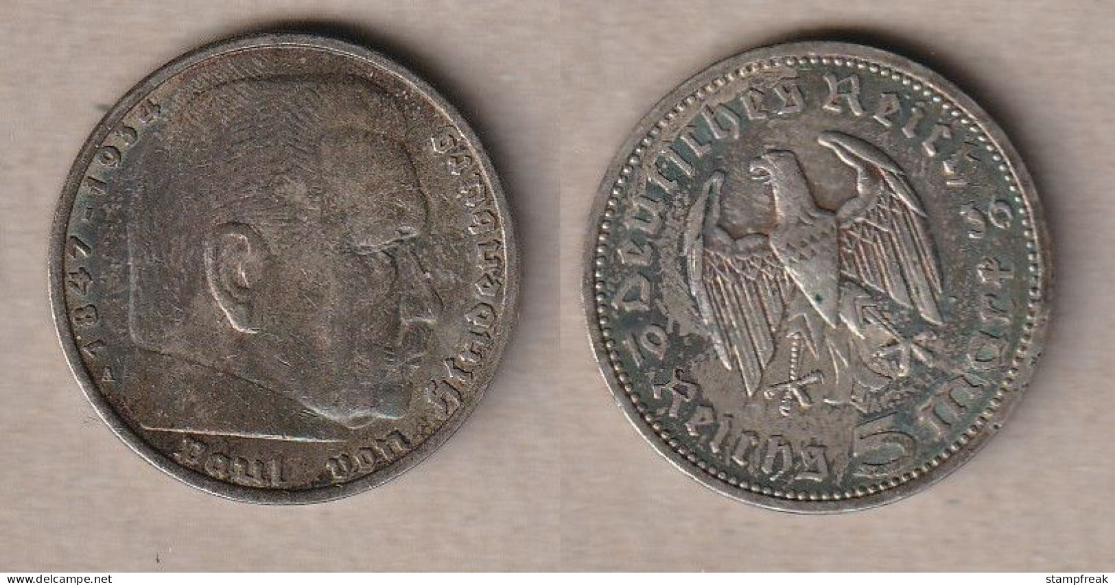 01346) Deutschland, 3. Reich, 5 Mark 1936A - 5 Reichsmark