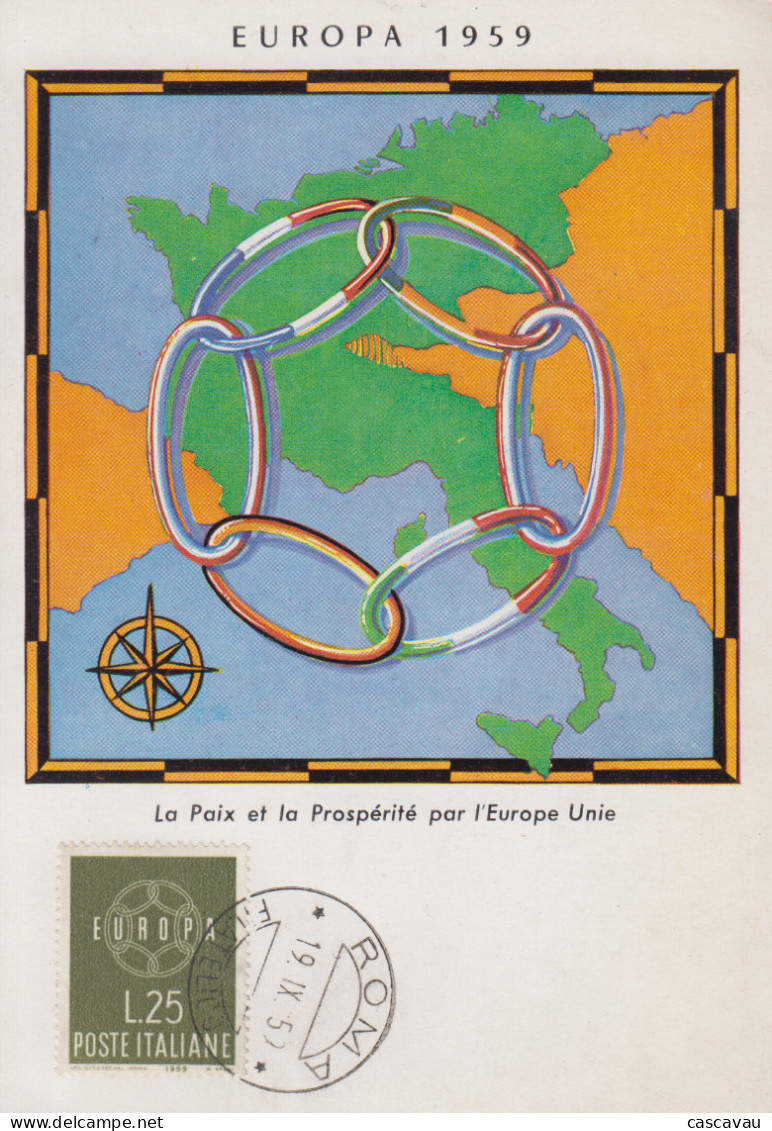 Carte  Maximum  1er  Jour    ITALIE   EUROPA    1959 - 1959
