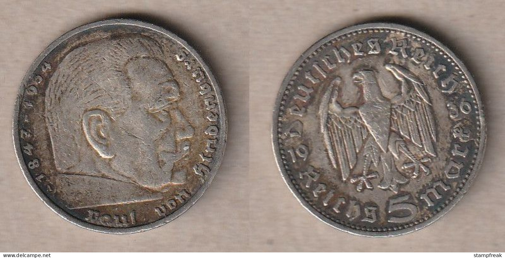 01343) Deutschland, 3. Reich, 5 Mark 1936A - 5 Reichsmark