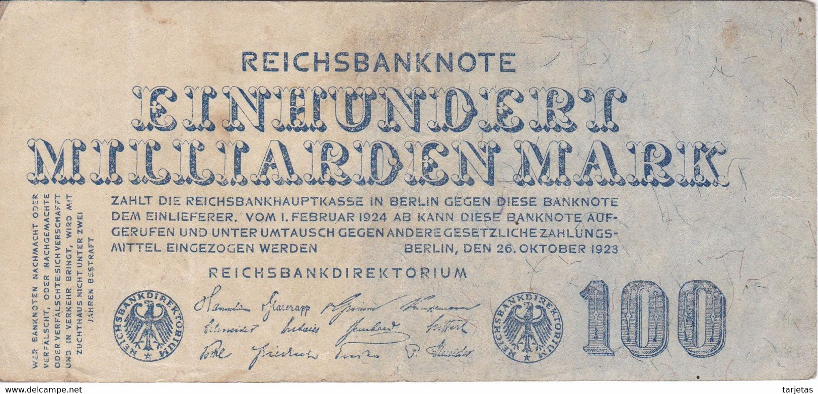 BILLETE DE ALEMANIA DE 100.000.000.000 MARK DEL AÑO 1924 (RARO) 100 MILLIARDEN MARK - 100 Milliarden Mark