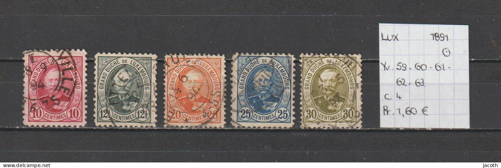 (TJ) Luxembourg 1891 - YT 59 + 60 + 61 + 62 + 63 (gest./obl./used) - 1891 Adolphe Frontansicht