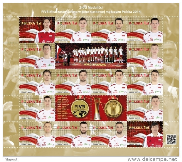 POLAND 2014.10.18 World Volleyball Championship Gold Medalists Sheet MNH - Unused Stamps