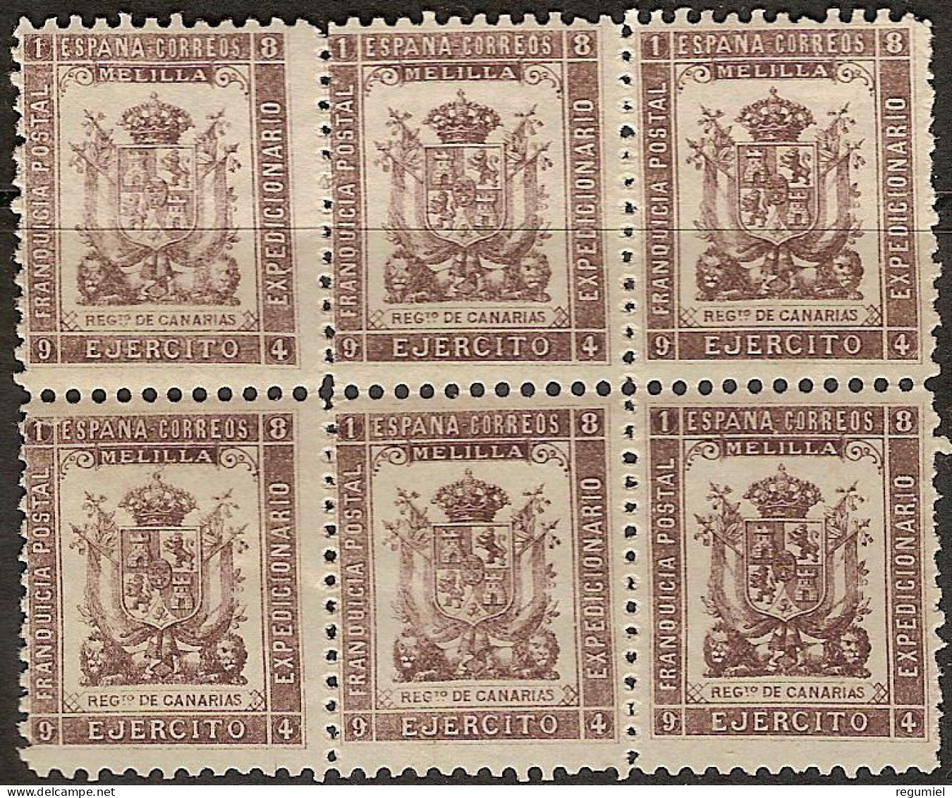 Franquicia Militar Melilla 41 *  Reg. Canarias. 1894. Bloque De 6 - Franchigia Militare