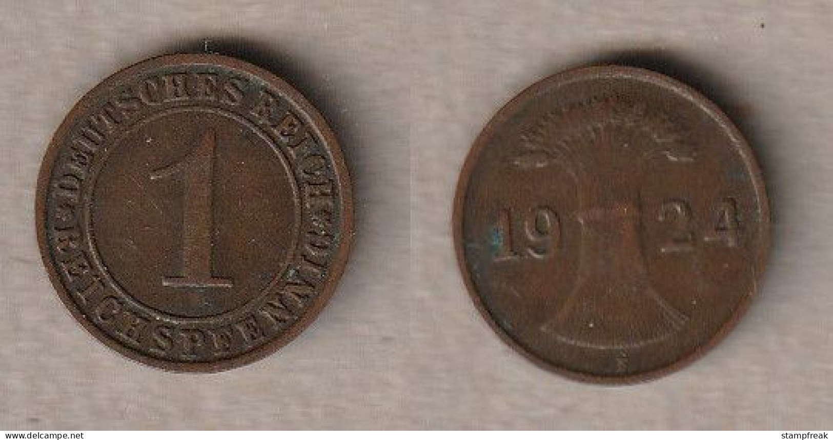 00904) Deutschland, Weimar, 1 Reichspfennig 1924F - 1 Rentenpfennig & 1 Reichspfennig