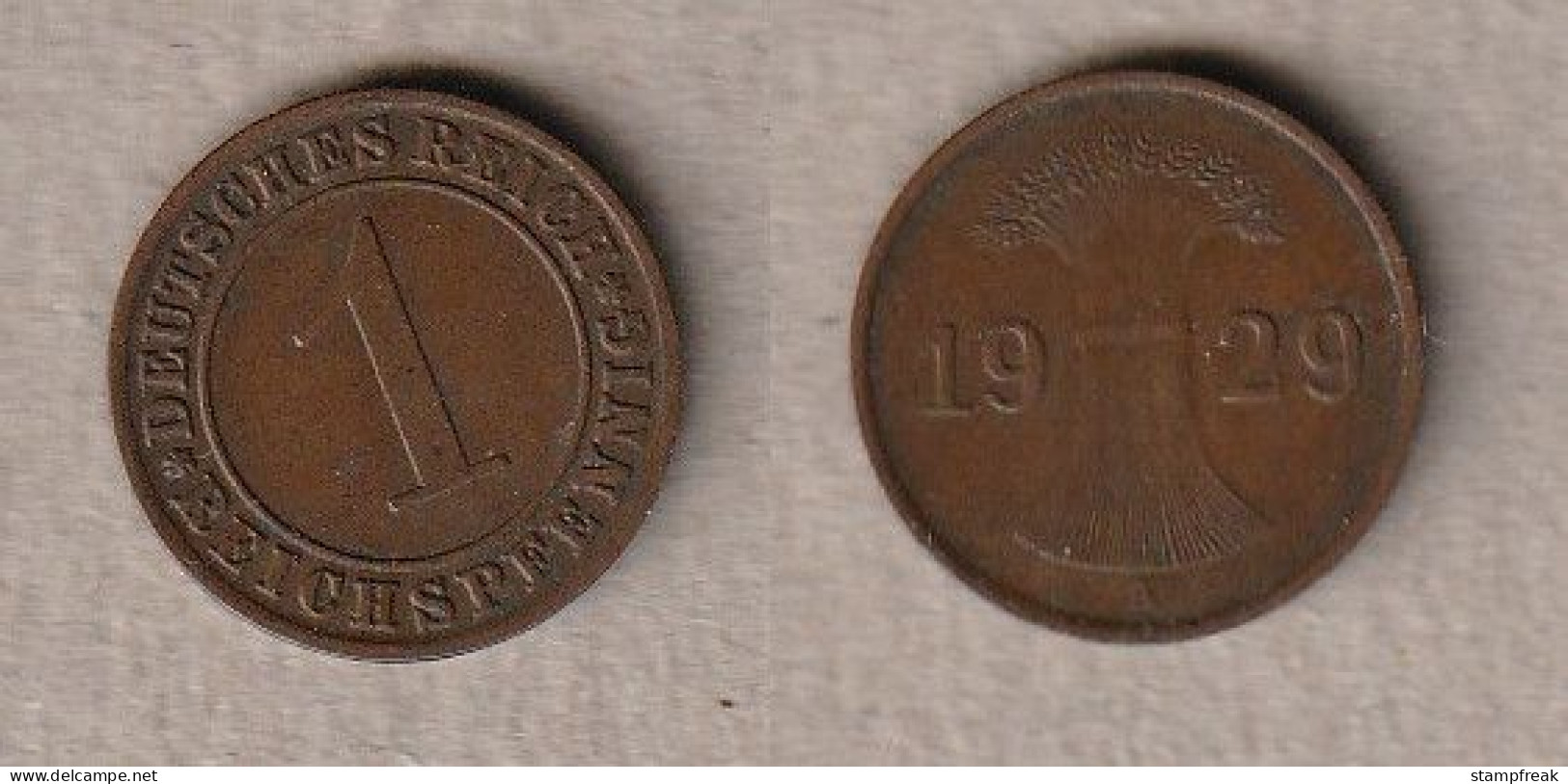 00908) Deutschland, Weimar, 1 Reichspfennig 1929A - 1 Rentenpfennig & 1 Reichspfennig