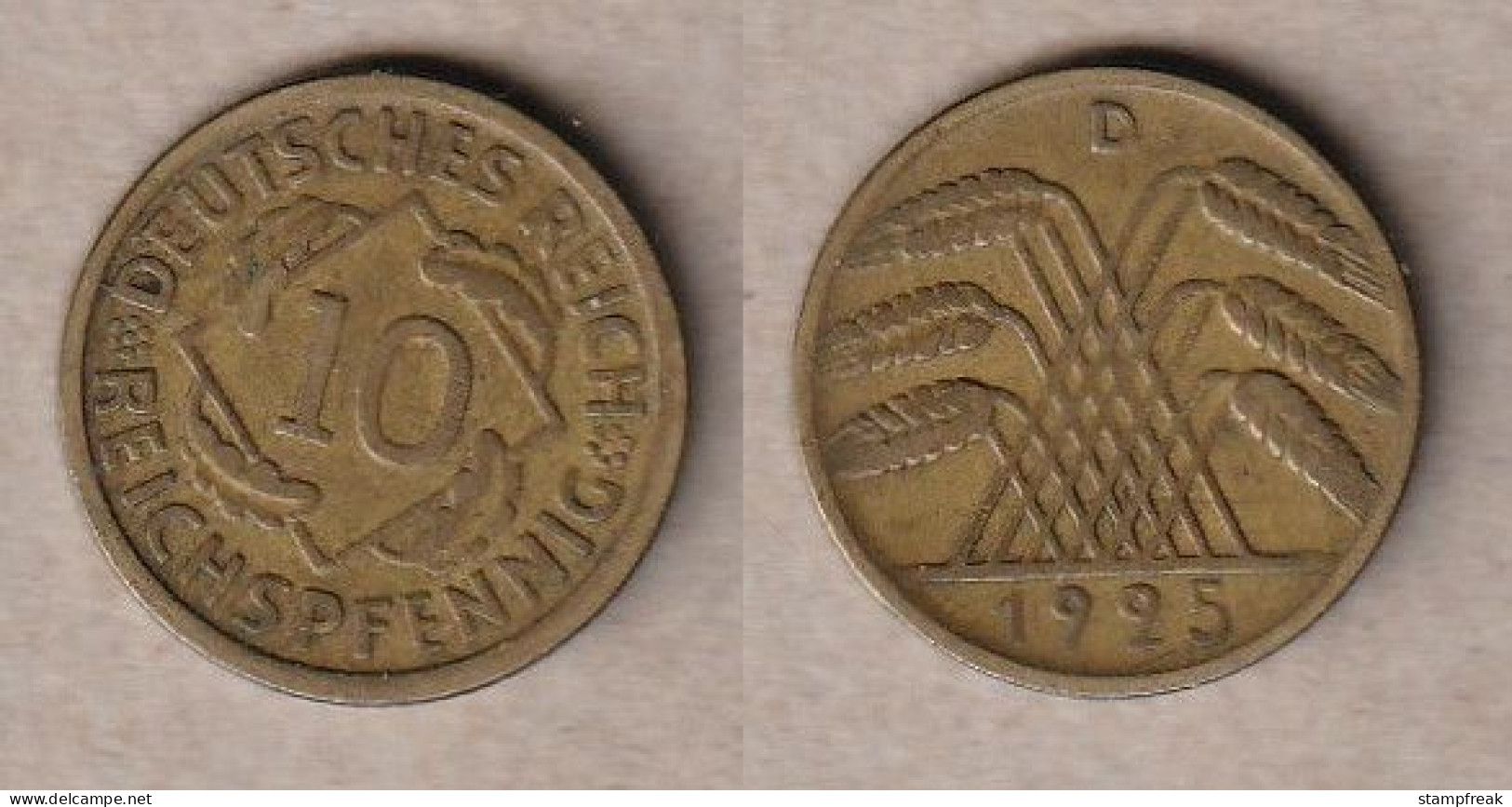 00941) Deutschland, Weimar, 10 Reichspfennig 1925D - 10 Rentenpfennig & 10 Reichspfennig