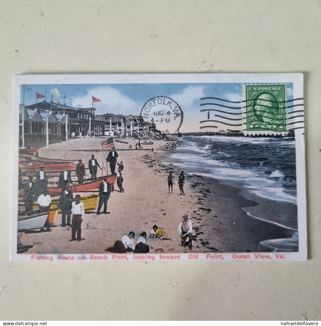 Carta Postale Circulèe - 1915 - USA - NORFOLK, V.A.. - Fishing Boats On Beach Front, Looking Toward, Old Point, Ocean Vi - Norfolk