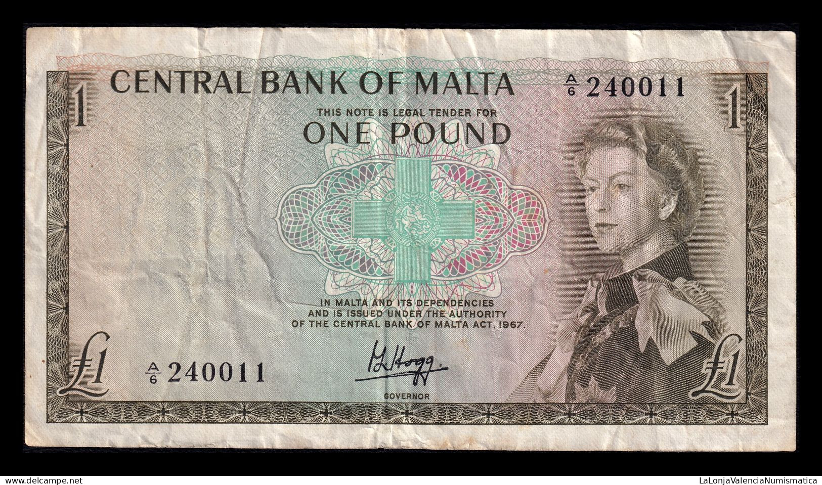 Malta 1 Pound Elizabeth II L.1967 (1969) Pick 29 Bc/+ F/+ - Malta