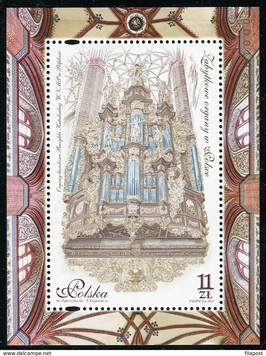 Poland 2017 Historic Organs In Poland - Offset Technique In Six Colours Fluorescent Paint Shining In UV Rays MNH** - Ungebraucht