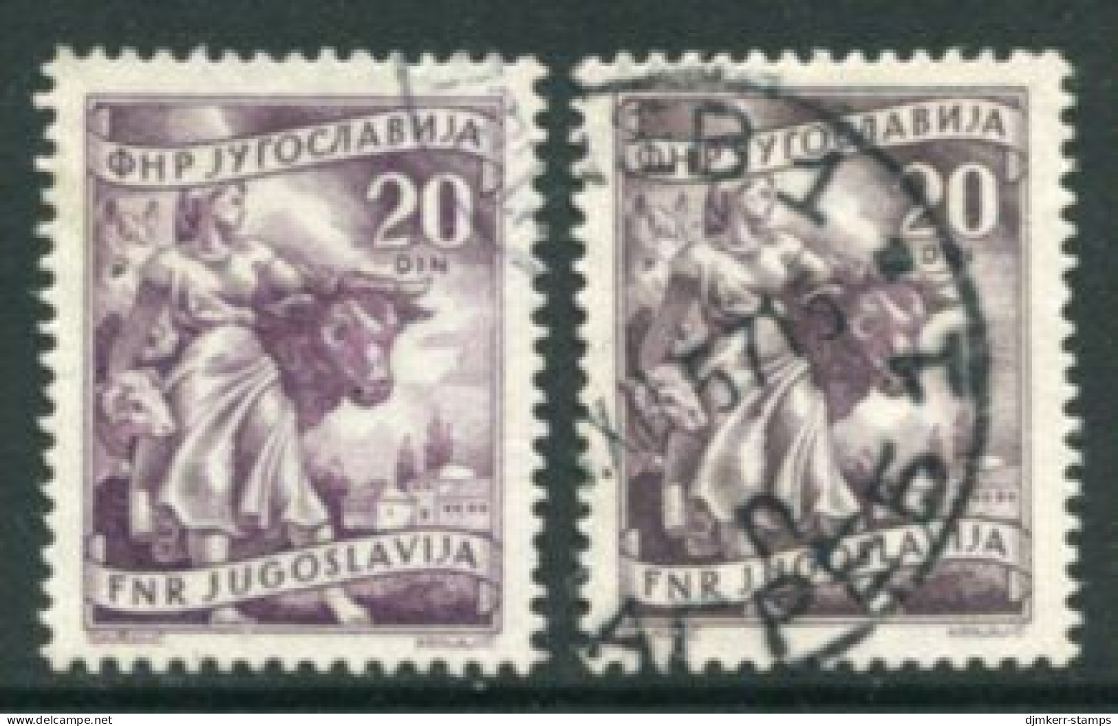 YUGOSLAVIA 1951 Occupations Definitive 20 D.  Both Shades Used.  Michel 682a-b - Used Stamps