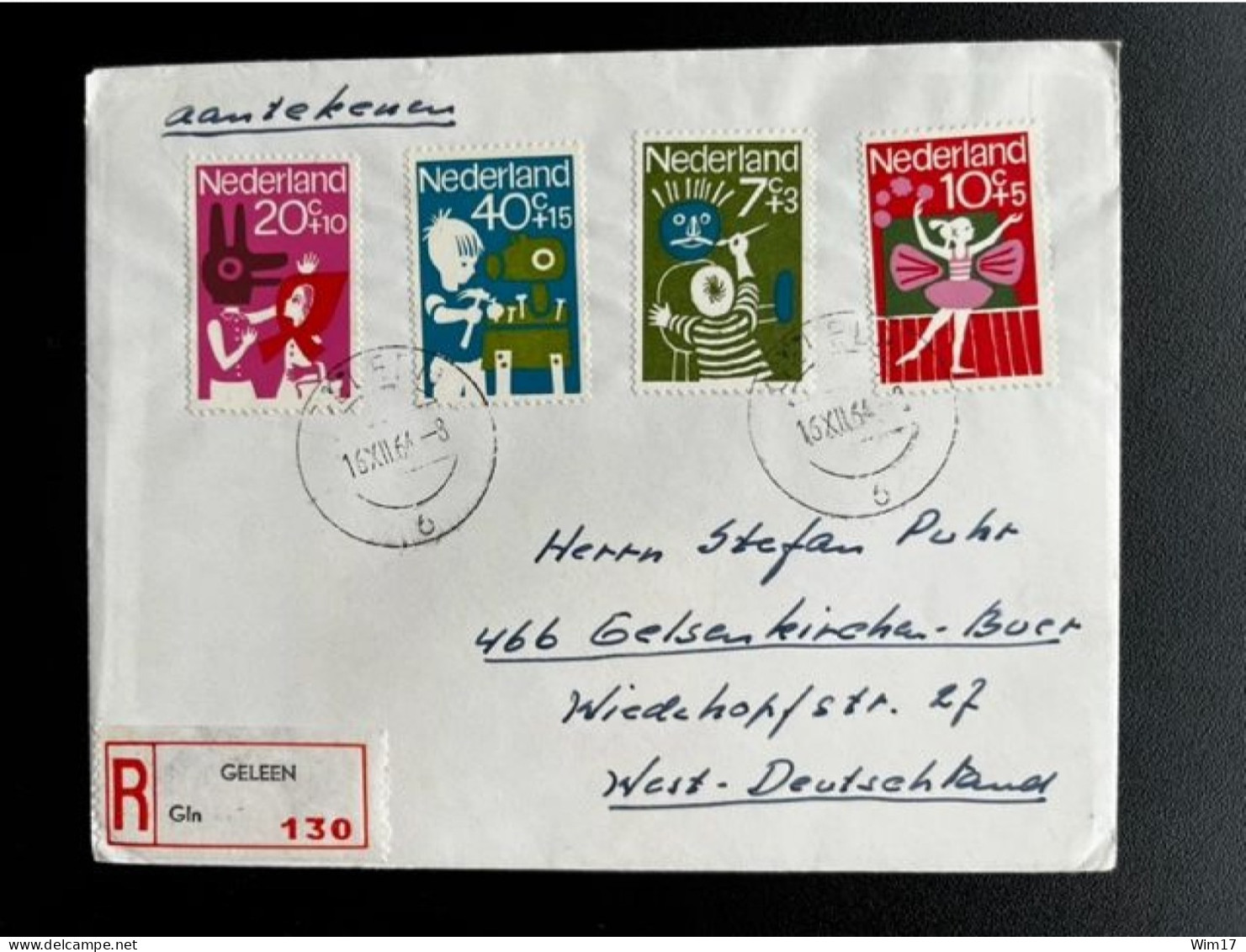 NETHERLANDS 1964 REGISTERED LETTER GELEEN TO GELSENKIRCHEN 16-12-1964 NEDERLAND AANGETEKEND - Lettres & Documents