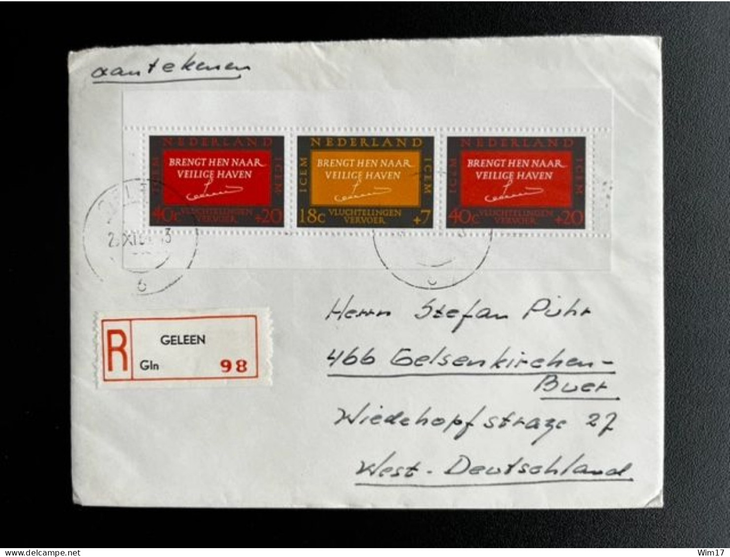 NETHERLANDS 1966 REGISTERED LETTER GELEEN TO GELSENKIRCHEN 25-11-1966 NEDERLAND AANGETEKEND - Briefe U. Dokumente