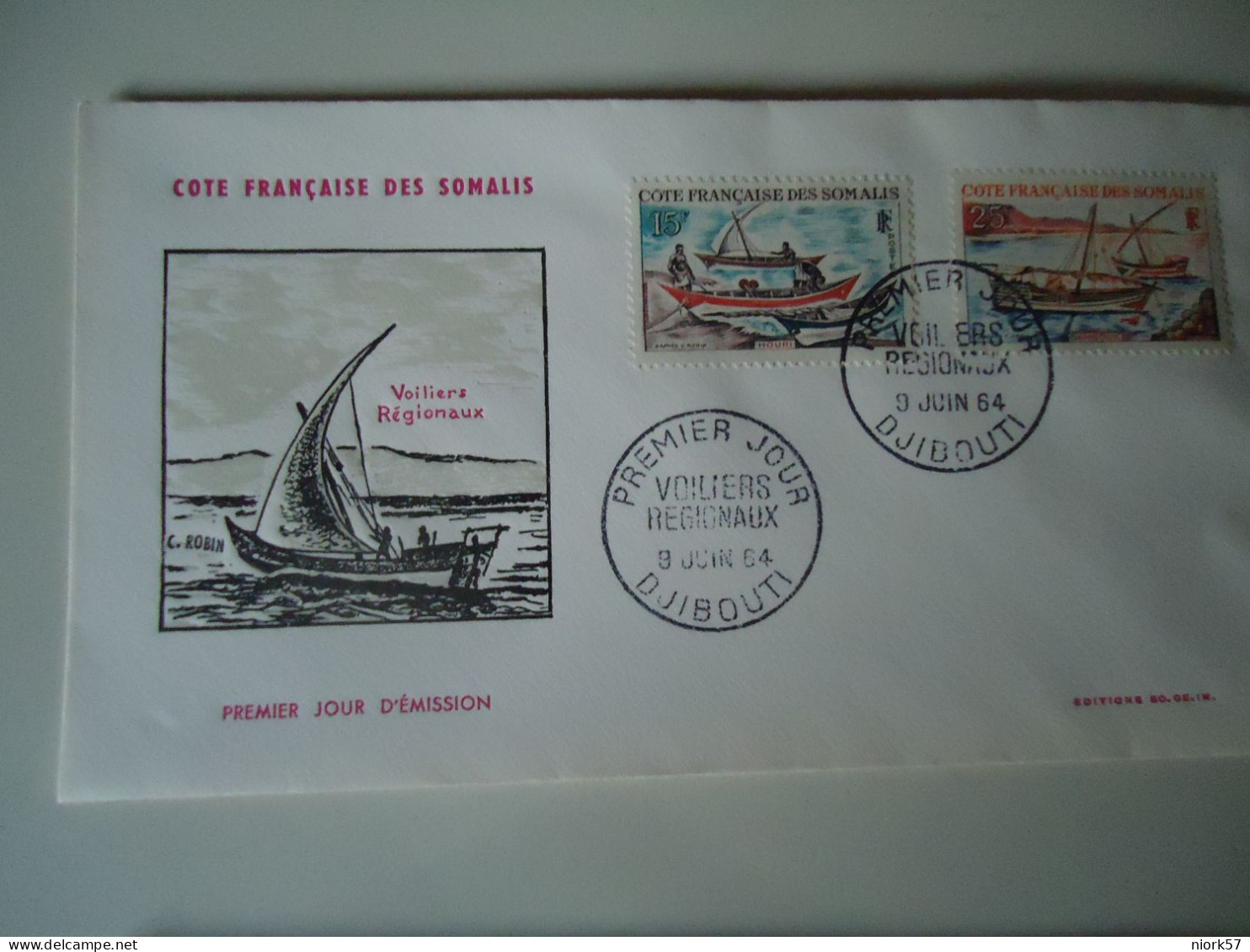 SOMALIA   FRANCE  FDC  COVER  1964  SHIPS BOATS - Andere & Zonder Classificatie