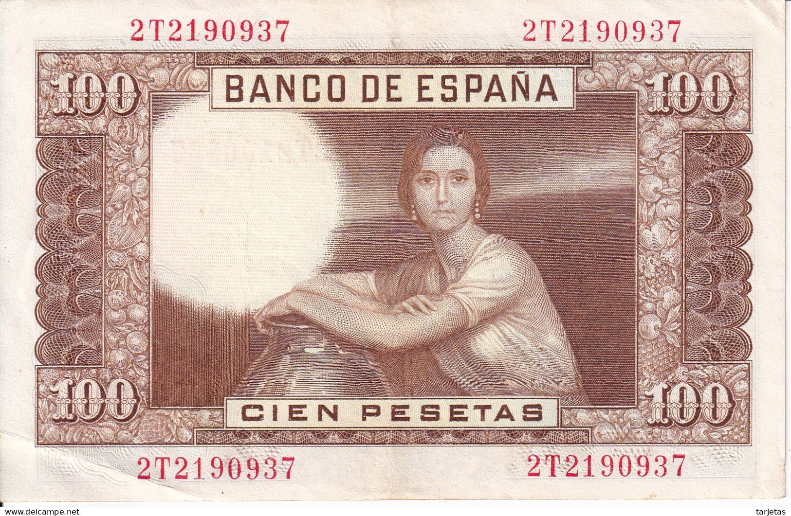 BILLETE DE ESPAÑA DE 100 PTAS DEL 7/04/1953 SERIE 2T EN CALIDAD EBC (XF) (BANKNOTE) - 100 Pesetas