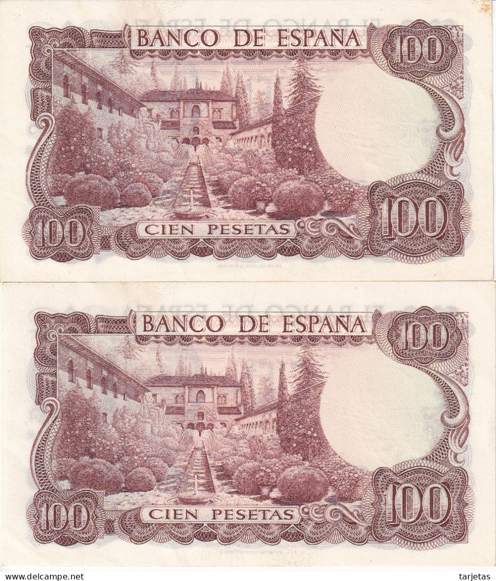 PAREJA CORRELATIVA DE 100 PTAS DEL AÑO 1970 SERIE 1Z SIN CIRCULAR (UNC) (BANK NOTE) - 100 Pesetas