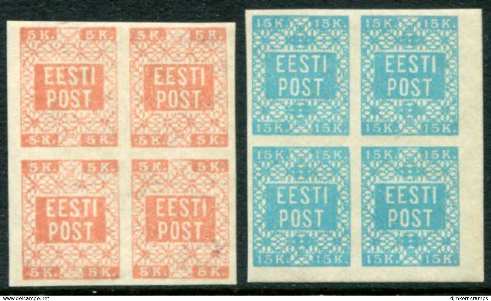 ESTONIA 1918 Definitive 5 K And 16 K Blocks Of 4 MNH / **..  Michel 1-2 - Estonia