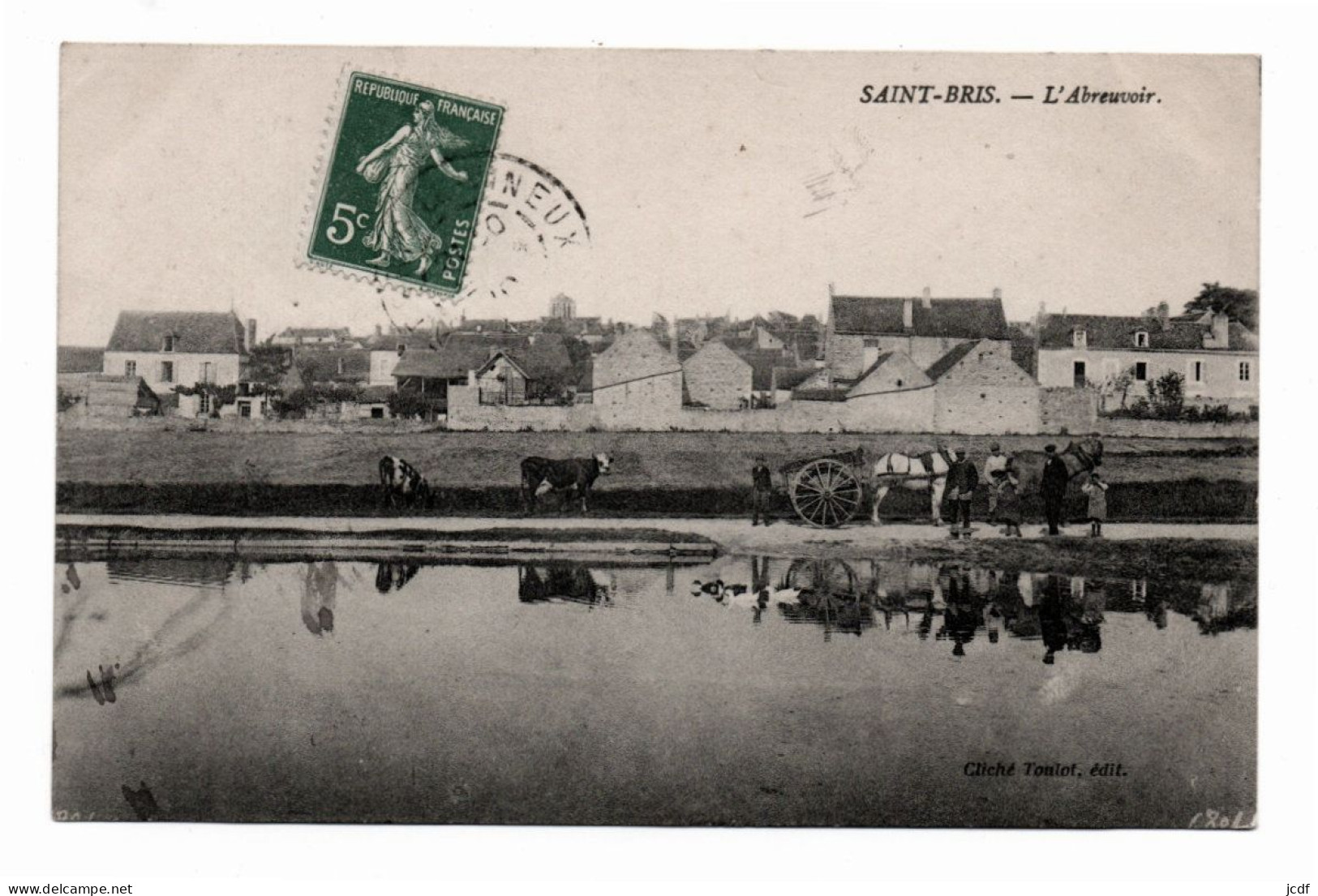 89 ST SAINT BRIS LE VINEUX - L'Abreuvoir - Edit Toulot - Chevaux Attelés à Un Tombereau - Vaches - Animée - Saint Bris Le Vineux