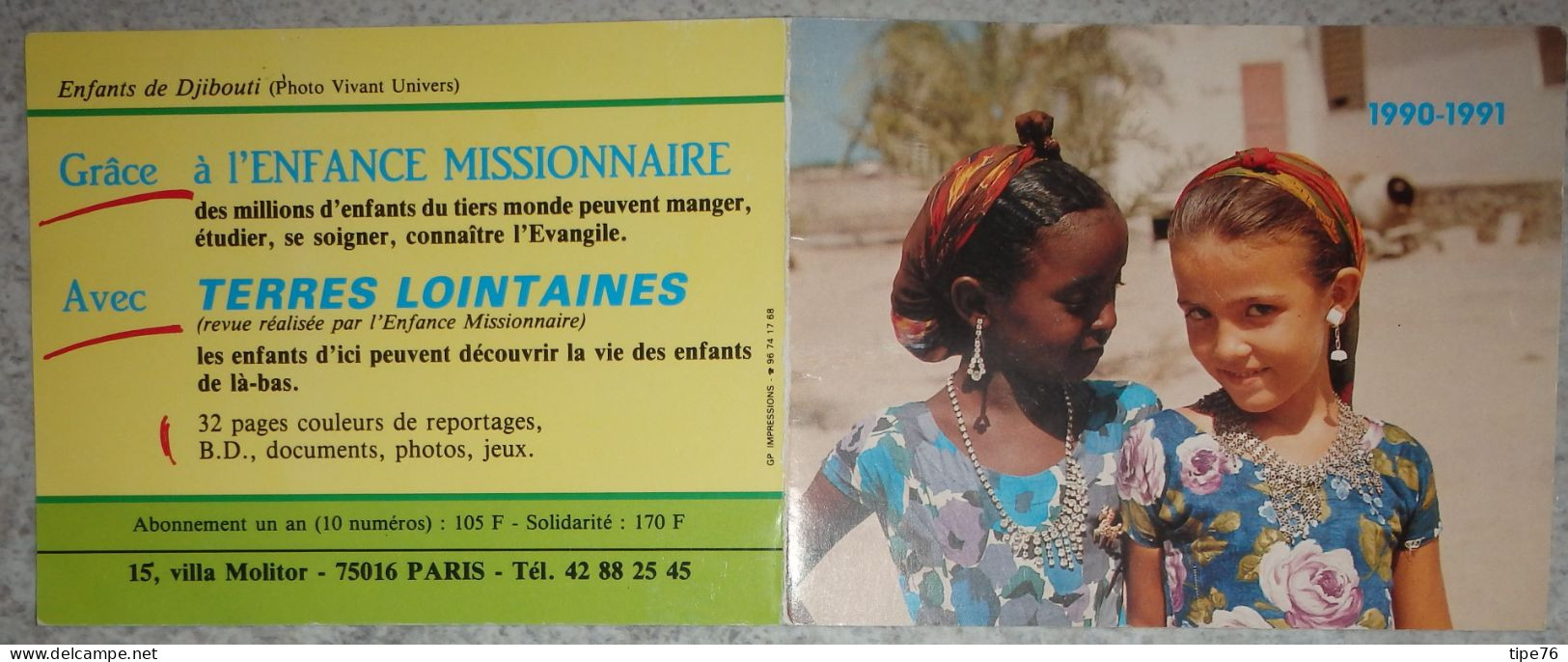 Petit Calendrier Poche  1990 1991 Enfance Missionnaire Terres Lointaines - Petit Format : 1981-90