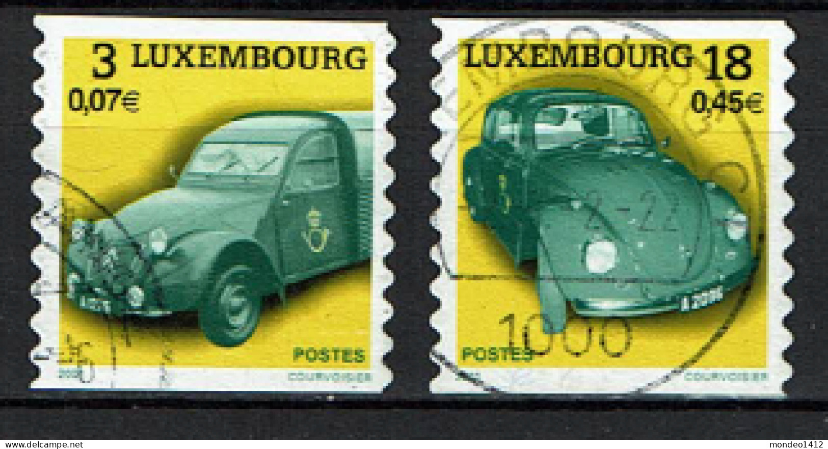 Luxembourg 2001 - YT 1487/1488 - Voiture Postale, Postal Service Cars - Self-Adhesive, Citroën, Volkswagen Kever - Usados