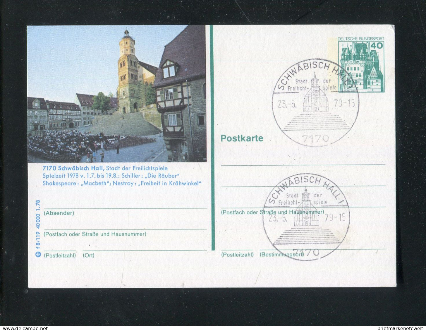 "BUNDESREPUBLIK DEUTSCHLAND" Bildpostkarte Mit Bildgleichem Stempel Ex "SCHWAEBISCH HALL" (3538) - Cartes Postales Illustrées - Oblitérées