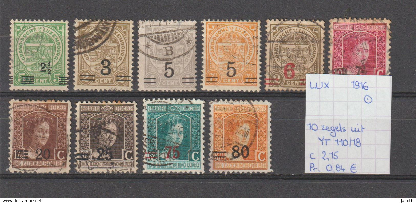 (TJ) Luxembourg 1916 - 10 Zegels Uit YT 110/18 (gest./obl./used) - 1914-24 Marie-Adélaida