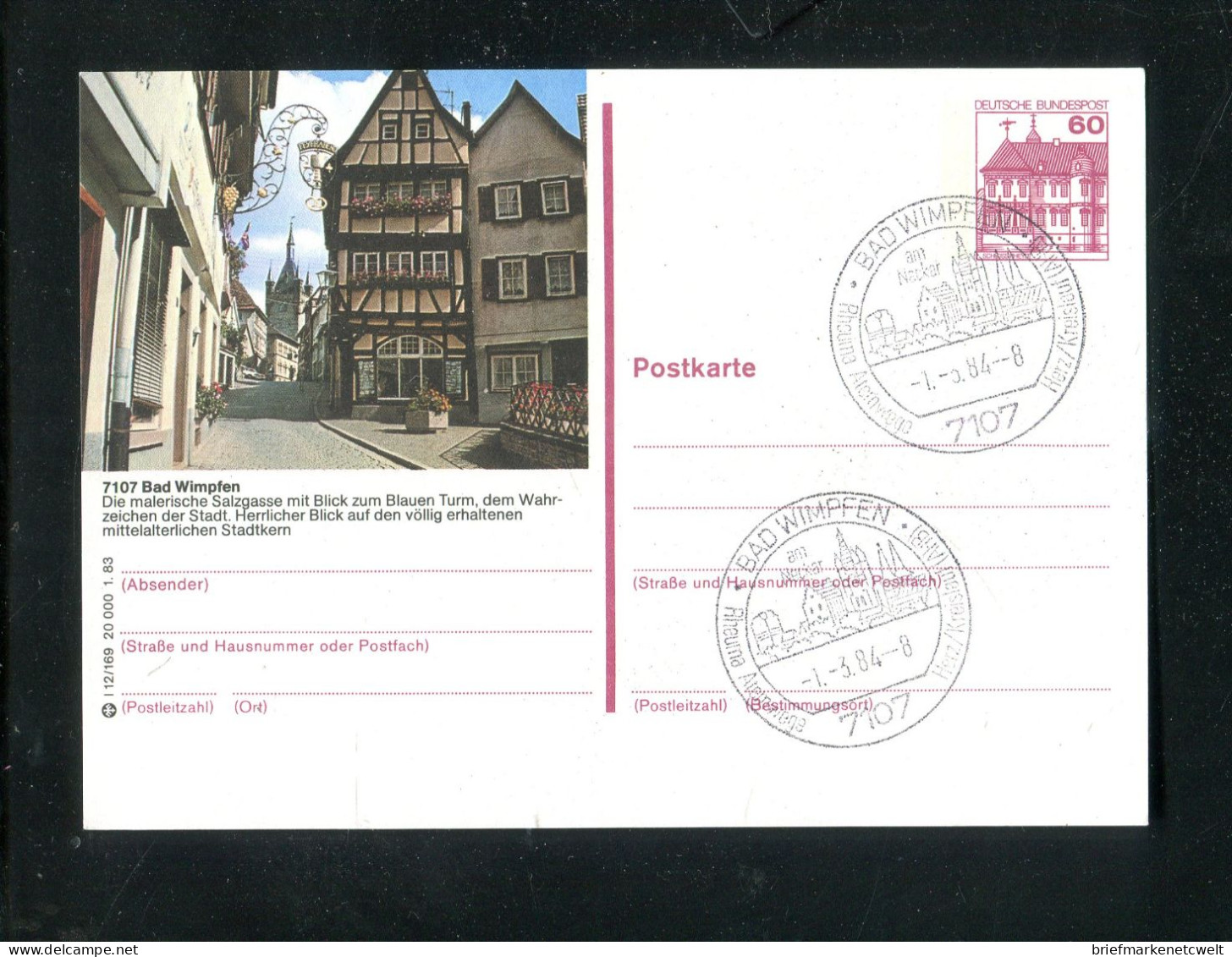 "BUNDESREPUBLIK DEUTSCHLAND" Bildpostkarte Mit Bildgleichem Stempel Ex "BAD WIMPFEN" (3542) - Cartes Postales Illustrées - Oblitérées