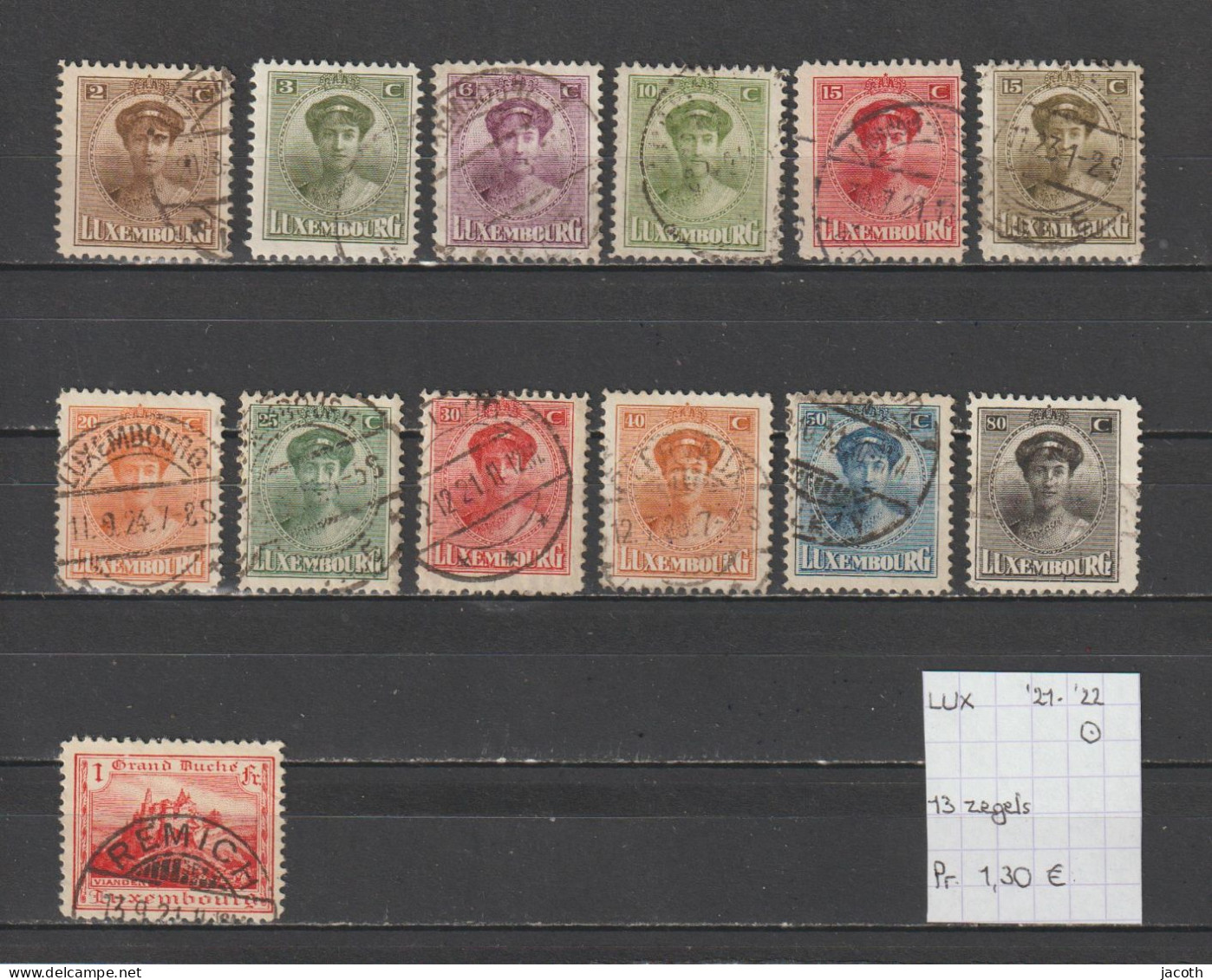 (TJ) Luxembourg 1921-'22 - 13 Zegels Uit YT 119/32 (gest./obl./used) - 1921-27 Charlotte Voorzijde