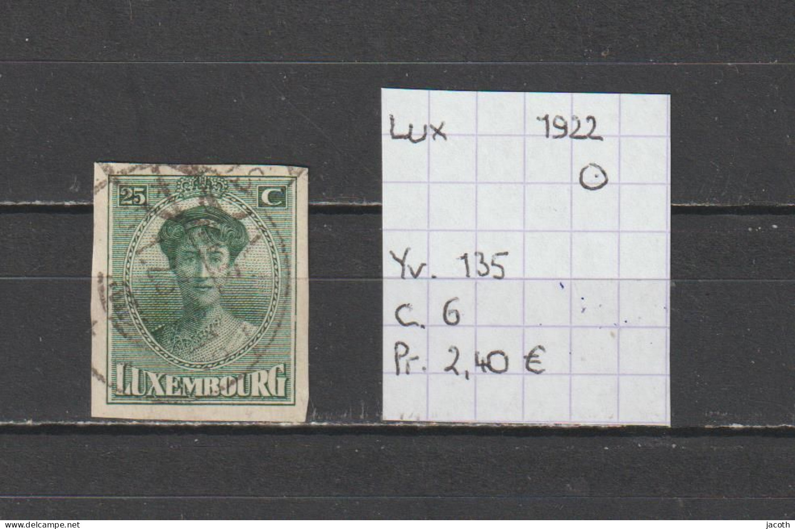 (TJ) Luxembourg 1922 - YT 135 (gest./obl./used) - 1921-27 Charlotte Voorzijde