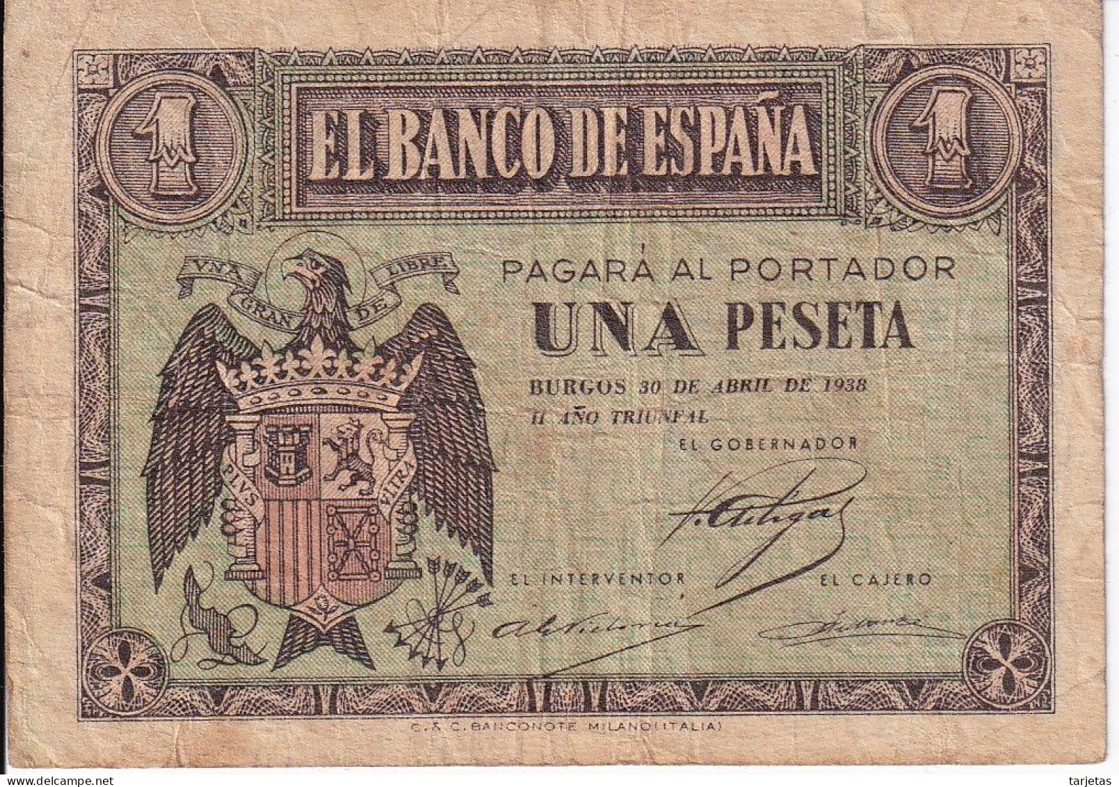 BILLETE DE BURGOS DE 1 PTA DEL 30 ABRIL 1938 SERIE D   (BANKNOTE) - 1-2 Pesetas