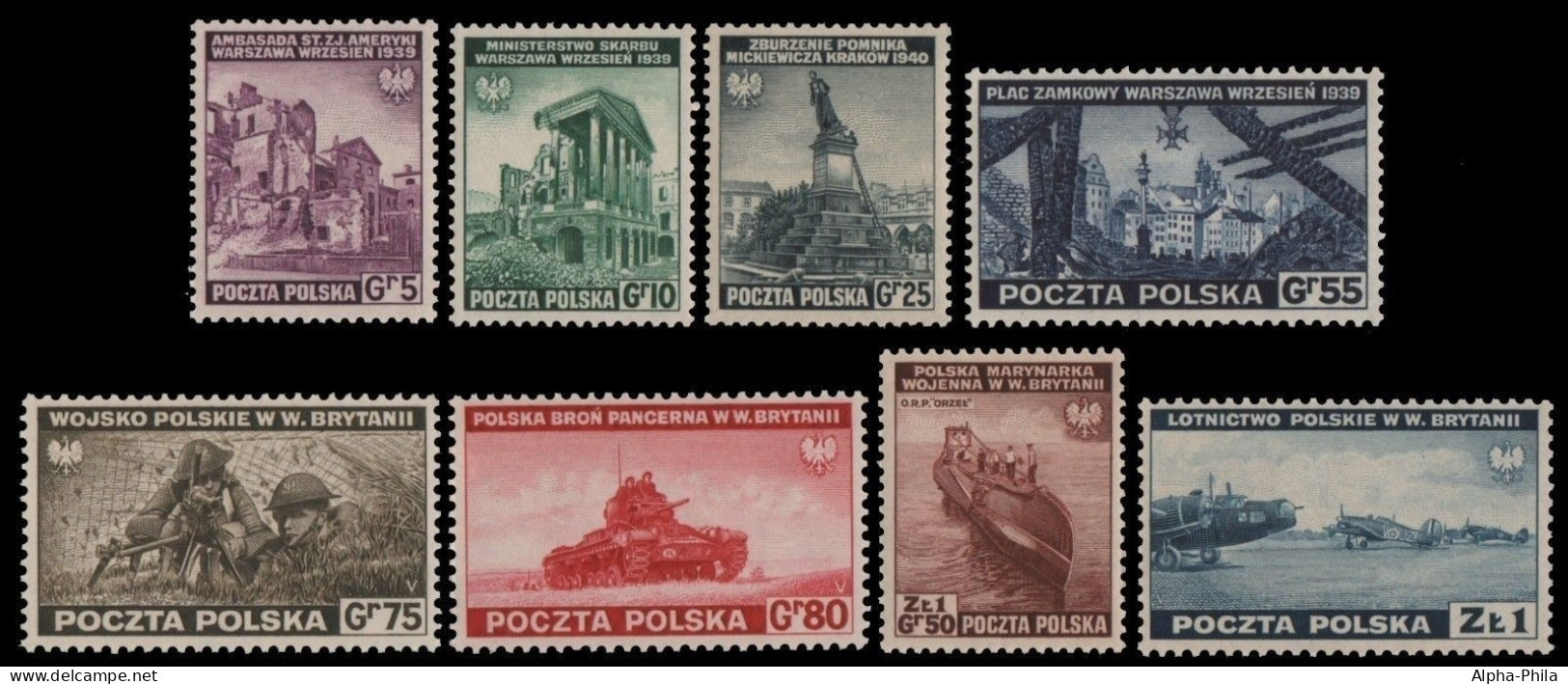 Polen 1941 - Mi-Nr. 360-367 ** - MNH - Kriegsszenen - Gouvernement De Londres (exil)