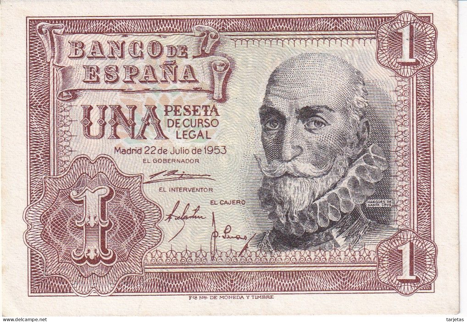 BILLETE DE ESPAÑA DE 1 PTA DEL AÑO 1953 SERIE Q SIN CIRCULAR (UNC) (BANKNOTE) - 1-2 Pesetas