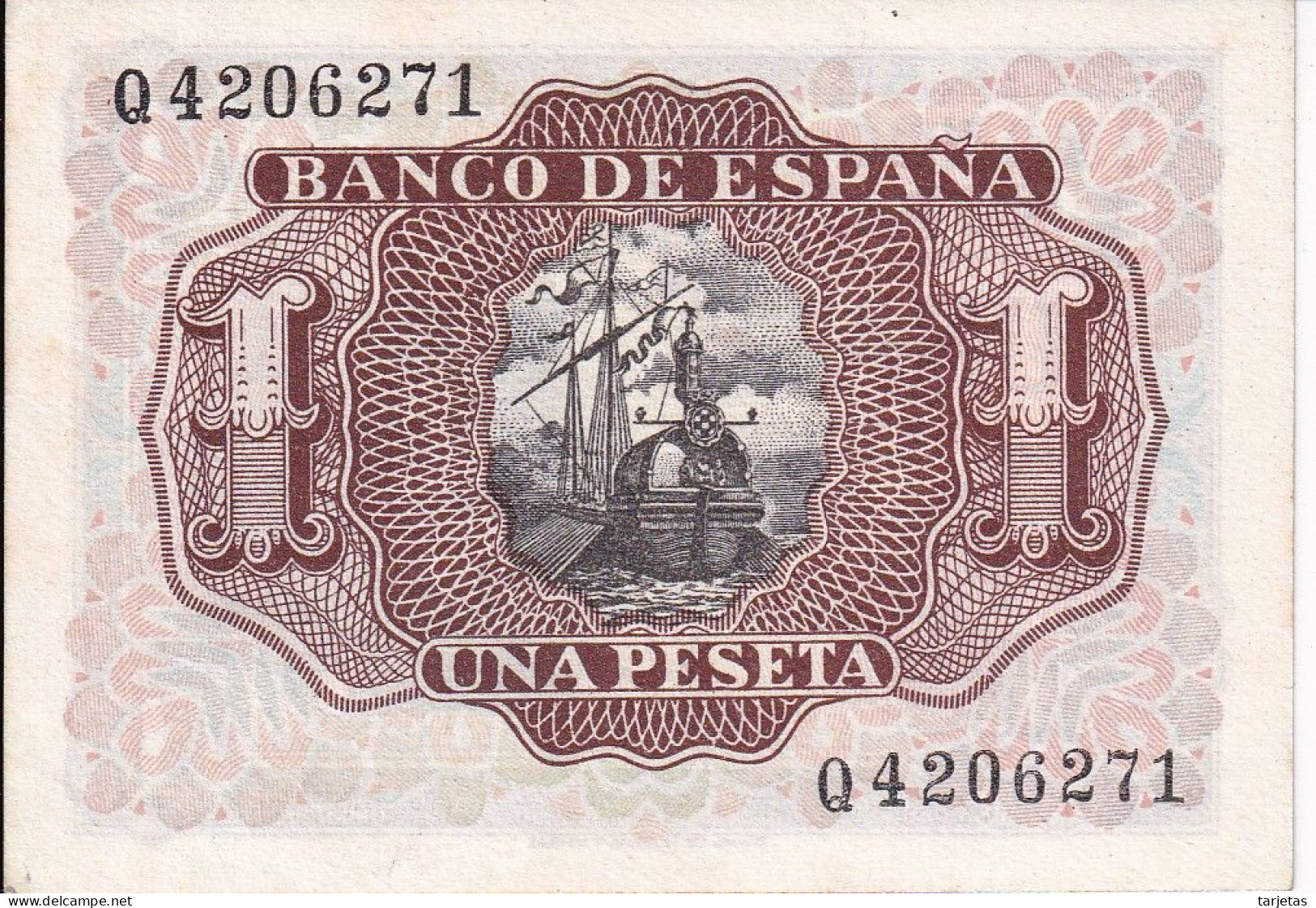 BILLETE DE ESPAÑA DE 1 PTA DEL AÑO 1953 SERIE Q SIN CIRCULAR (UNC) (BANKNOTE) - 1-2 Peseten