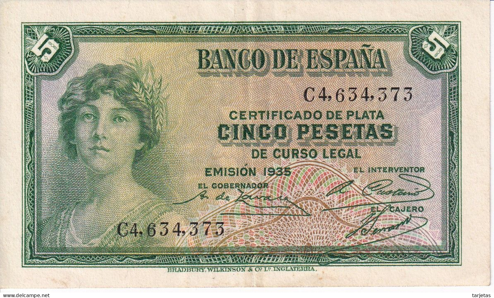 BILLETE DE ESPAÑA DE 5 PTAS DEL AÑO 1935 SERIE C EN CALIDAD EBC (XF) (BANKNOTE) - 5 Pesetas