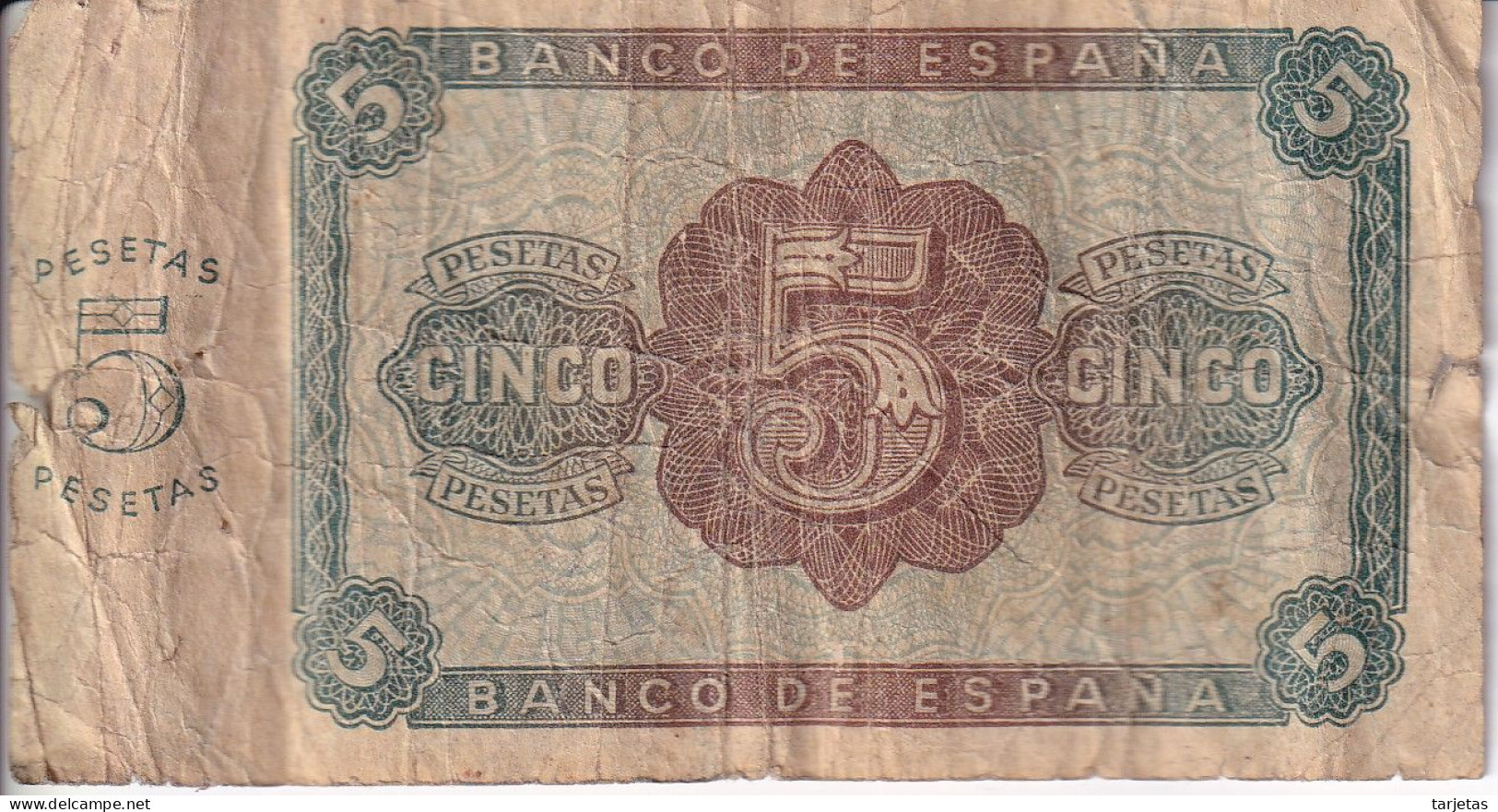 BILLETE DE ESPAÑA DE 5 PTAS DE BURGOS DEL AÑO 1938 SERIE B  (BANKNOTE) - 5 Peseten