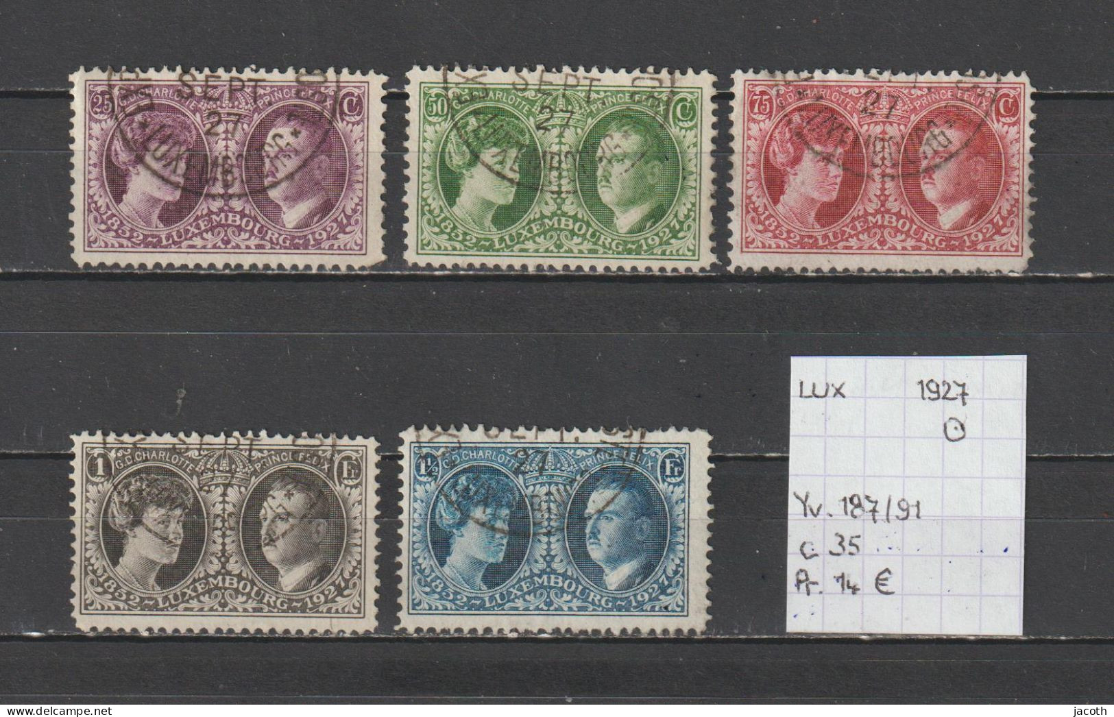 (TJ) Luxembourg 1927 - YT 187/91 (gest./obl./used) - Usados