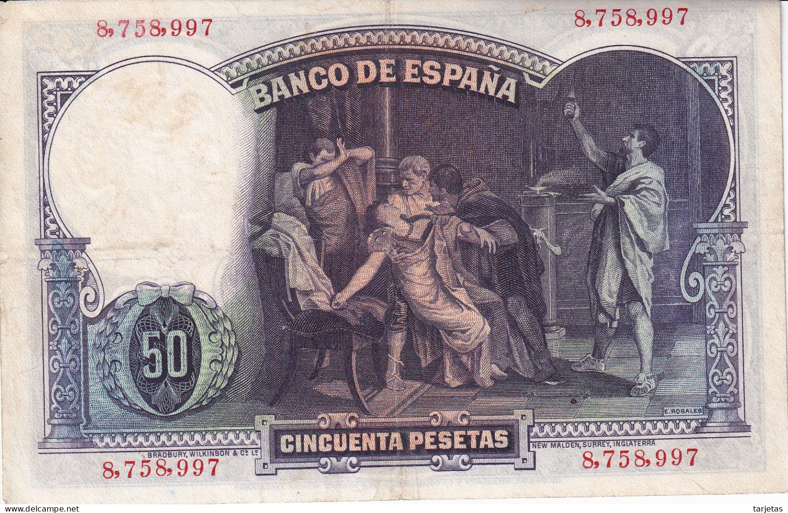 BILLETE DE 50 PTAS DE 1931 E. ROSALES SIN SERIE CALIDAD EBC (XF)  (BANKNOTE) - 50 Pesetas