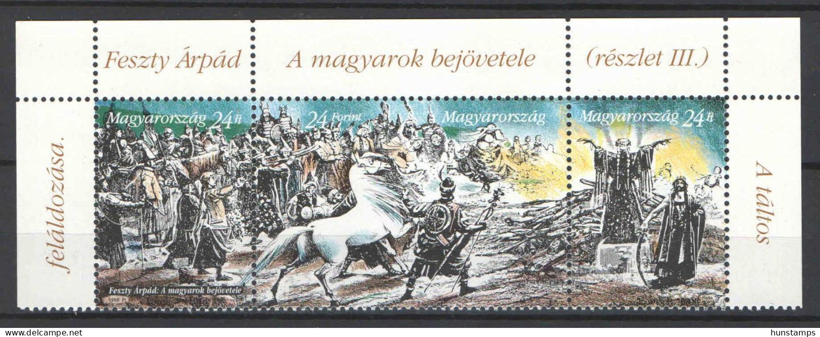 Hungary 1996. Animals / Horses / Feszty III. Set With CORNER Text ! MNH (**) Michel: 4368-4370 - Neufs