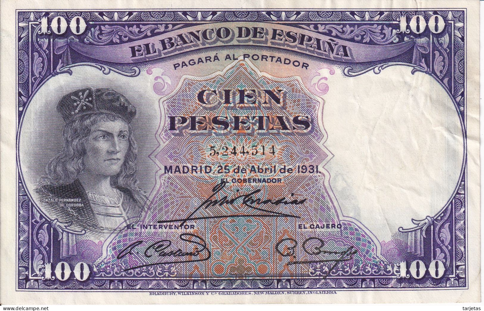 BILLETE DE 100 PESETAS DEL AÑO 1931 DE GONZALEZ FERNANDEZ DE CORDOBA EN CALIDAD EBC (XF) (BANKNOTE) - 100 Peseten