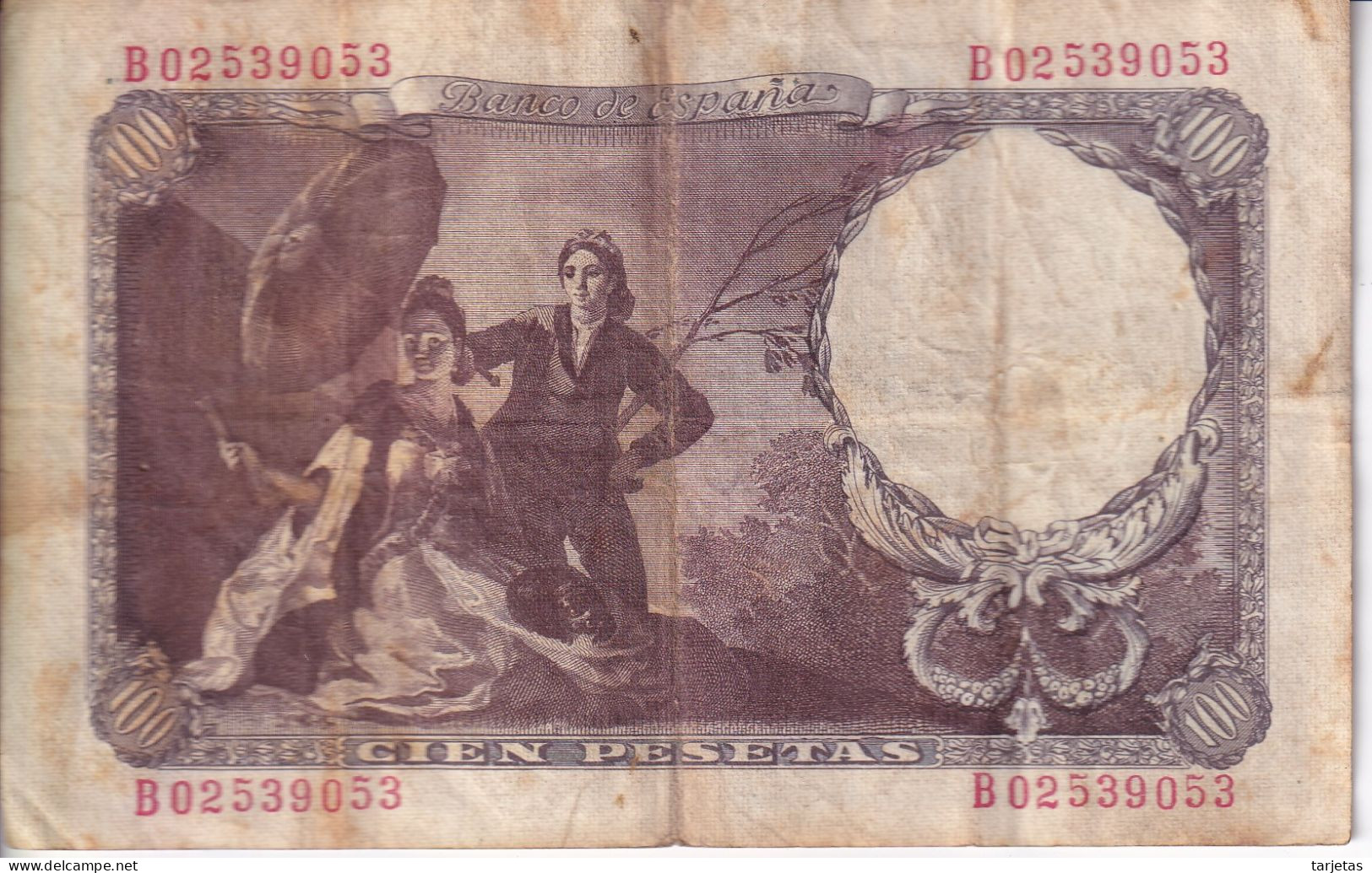 BILLETE DE ESPAÑA DE 100 PTAS DEL AÑO 1946 SERIE B (BANKNOTE) GOYA - 100 Pesetas
