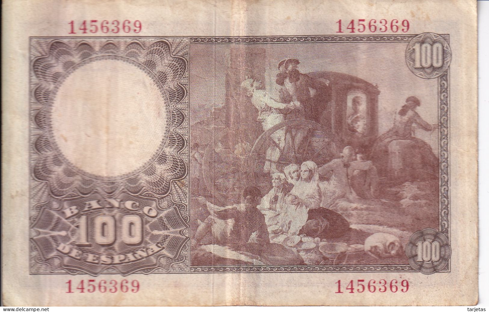 BILLETE DE ESPAÑA DE 100 PTAS DEL 2/05/1948 SIN SERIE CALIDAD BC  (BANKNOTE) FCO. BAYEU - 100 Pesetas